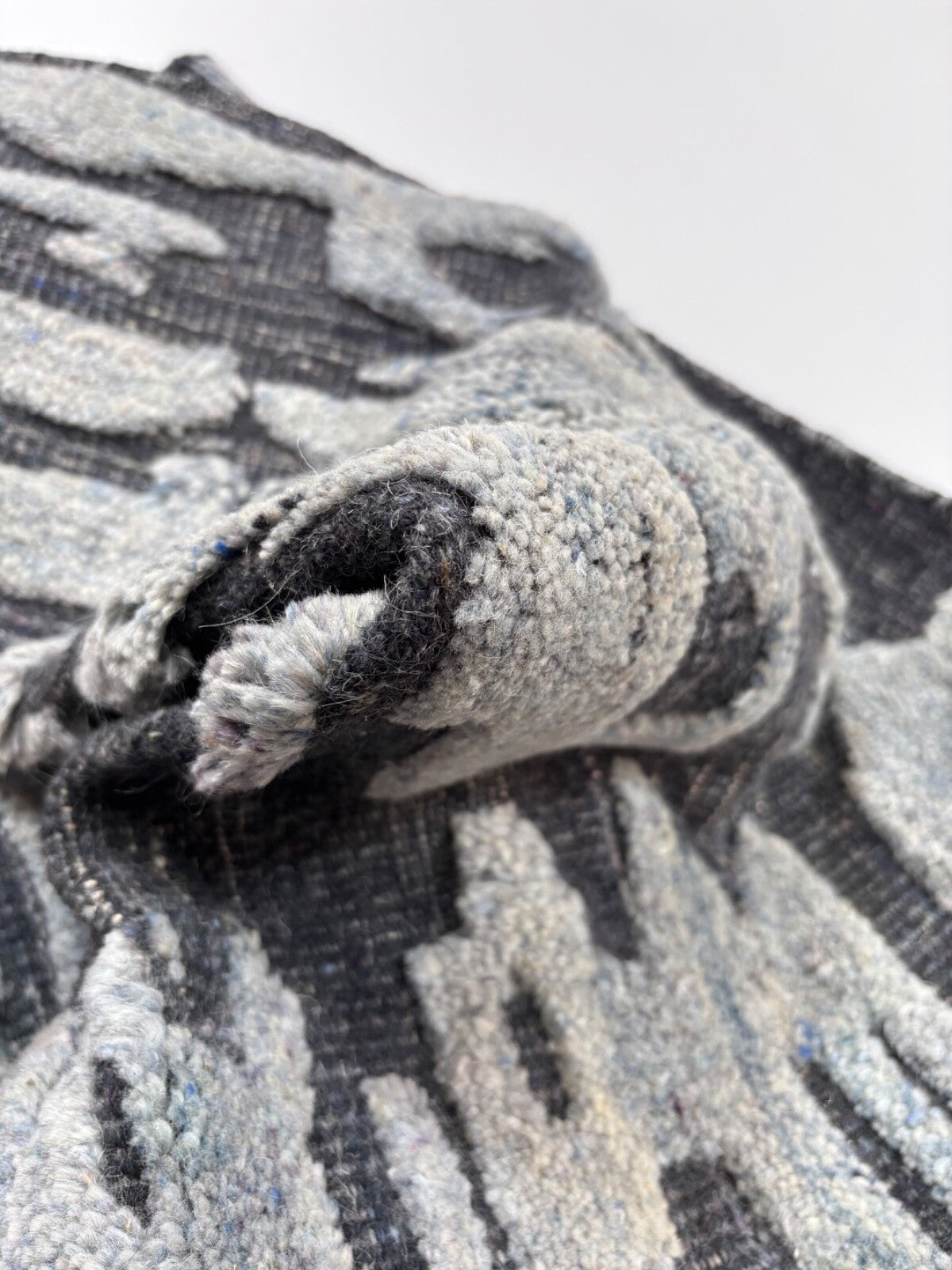 Tappeto annodato a mano in lana 100% 60x90cm Design moderno Naturale Grigio Blu ST148