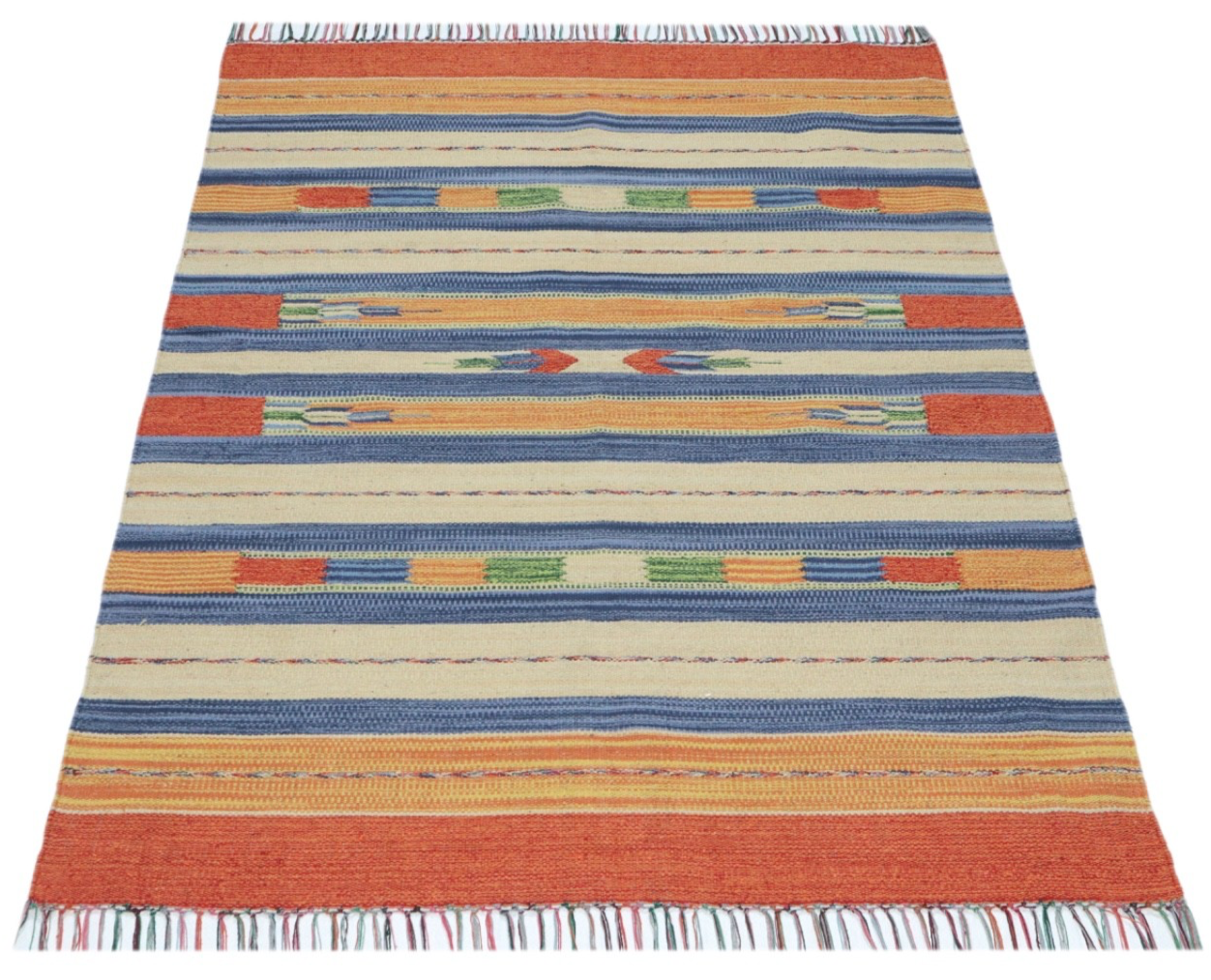 Kelim Teppich 100% Baumwolle flach gewebt mit Fransen Kilim Dhurrie 8 Designs CT