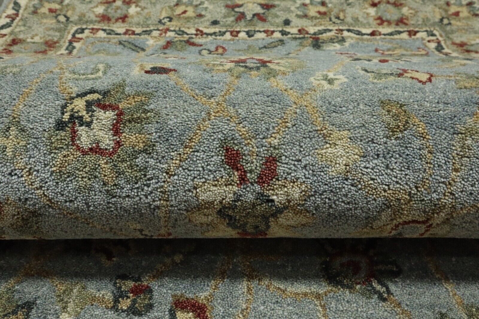 Grau Hell Blau Orient Teppich 100% Wolle 90X160 cm Handarbeit Handgetuftet T981