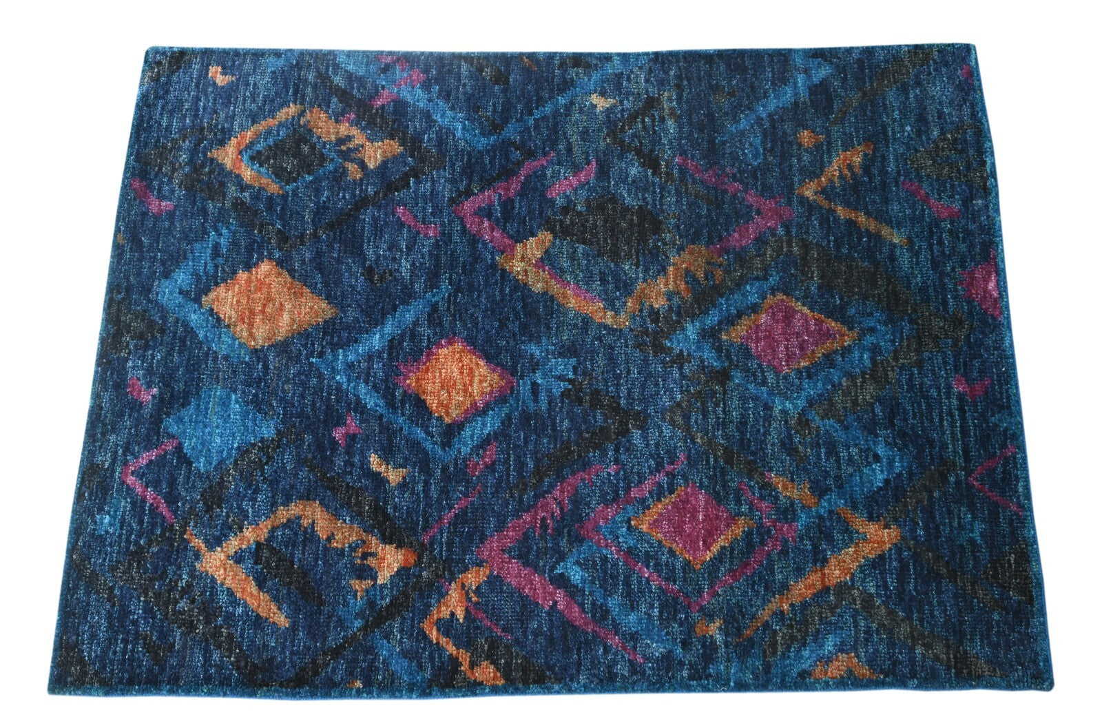 Modernes Handgeknüpfter Jute 150x240 Vintage Blau Wohnzimmer Teppich SH166