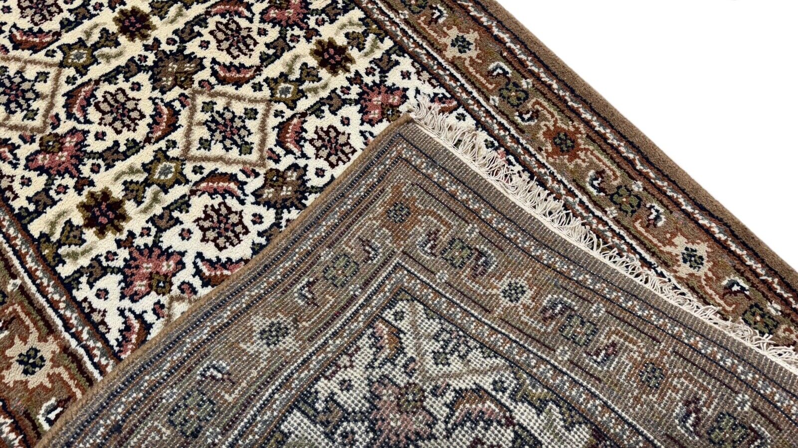 Herati Handgeknüpft Teppich 100% Wolle Orientteppich Beige Braun