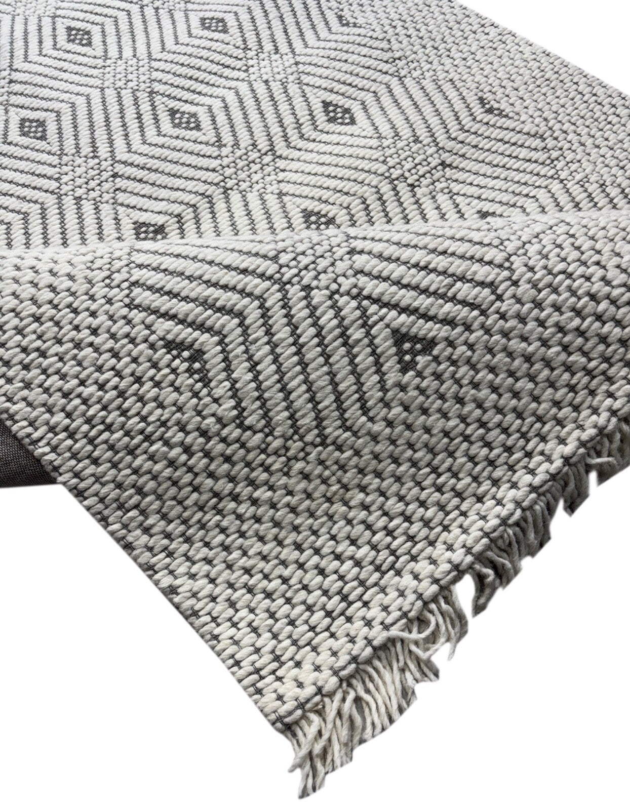 Handgefertigter Kilim Dhurry Teppich 160x240cm 100% Wolle Beige Grau ST66