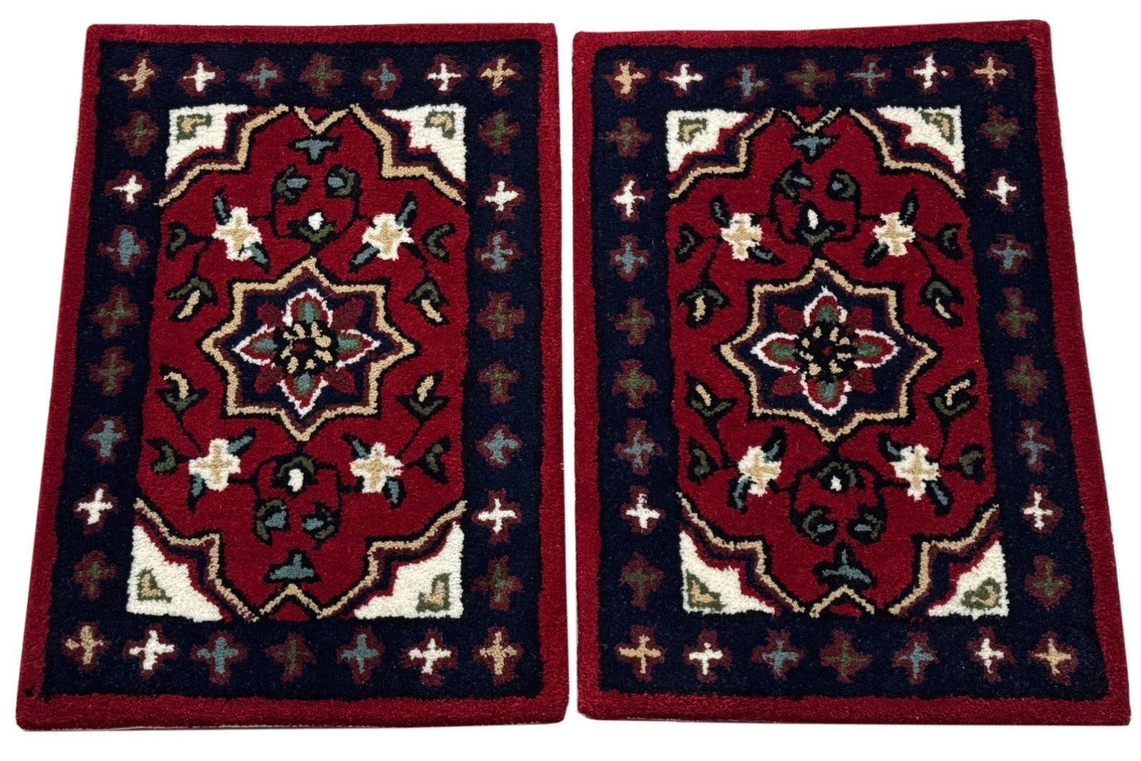 Wollteppich 40x60 Rot Beige Oriental Handgemacht Türvorleger Fussmatte HT371R