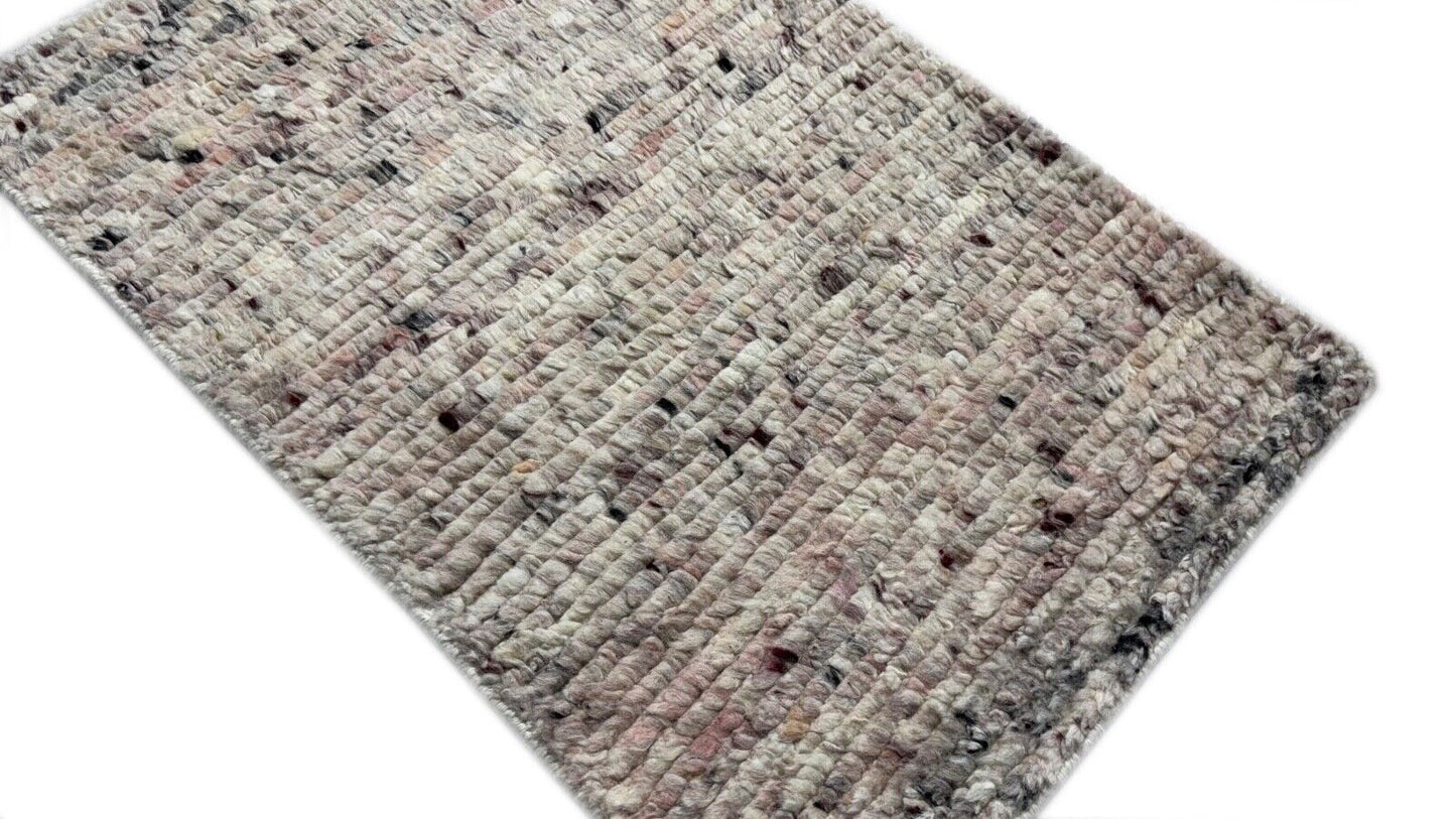 Handgeknüpfter 100% Wollteppich 60x90 Modern Design Teppich Grau Beige BCI83