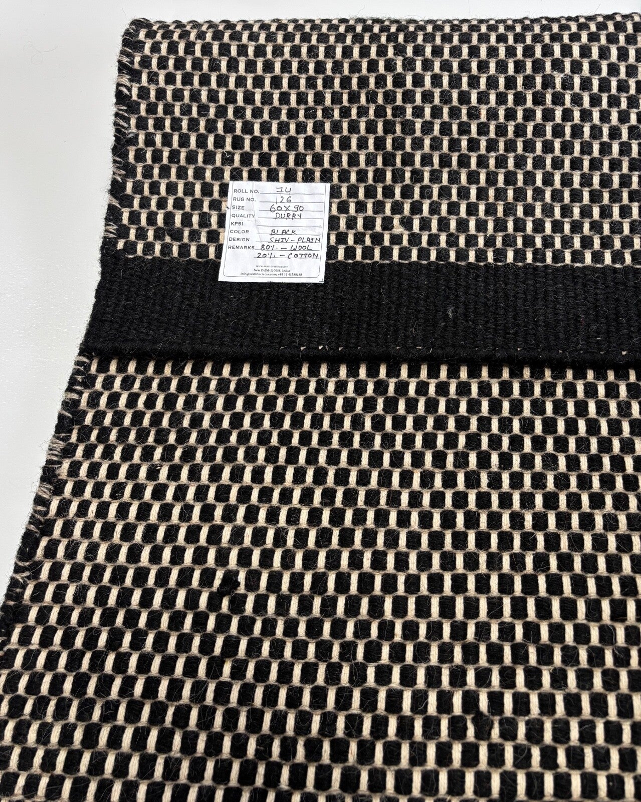 Kilim Dhurry Teppich 60x90cm Handgefertigt 100% Wolle Schwarz R126