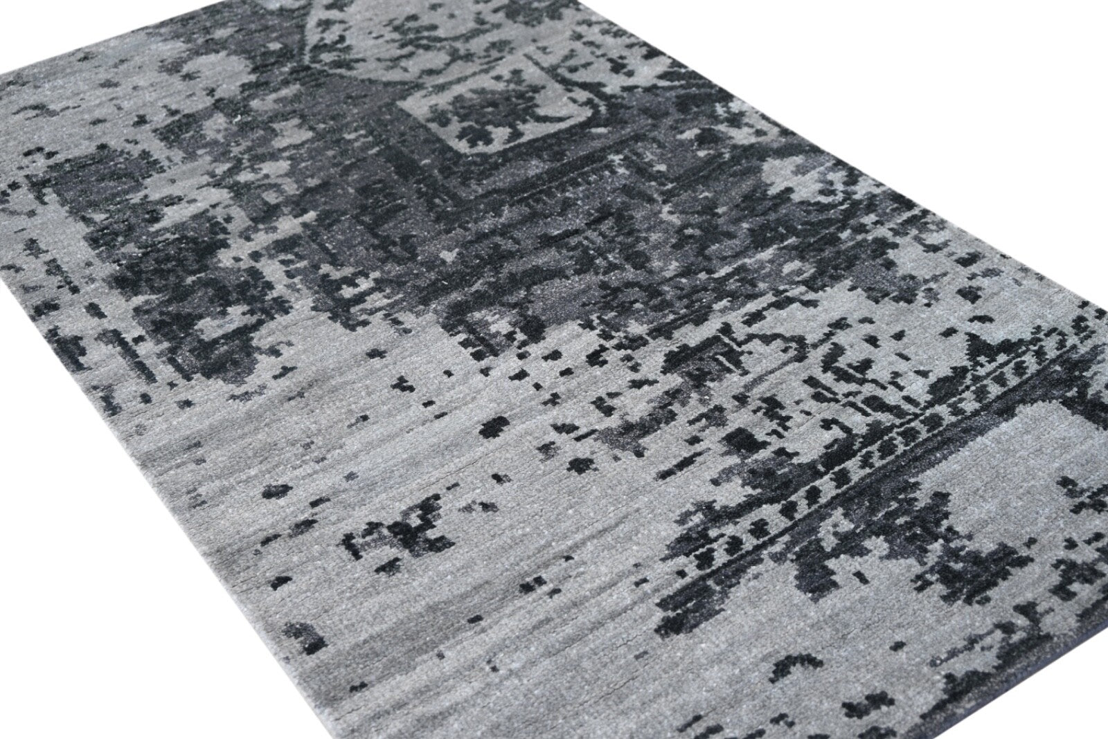 Tappeto moderno in lana annodato a mano 90x150 grigio vintage per soggiorno SH156