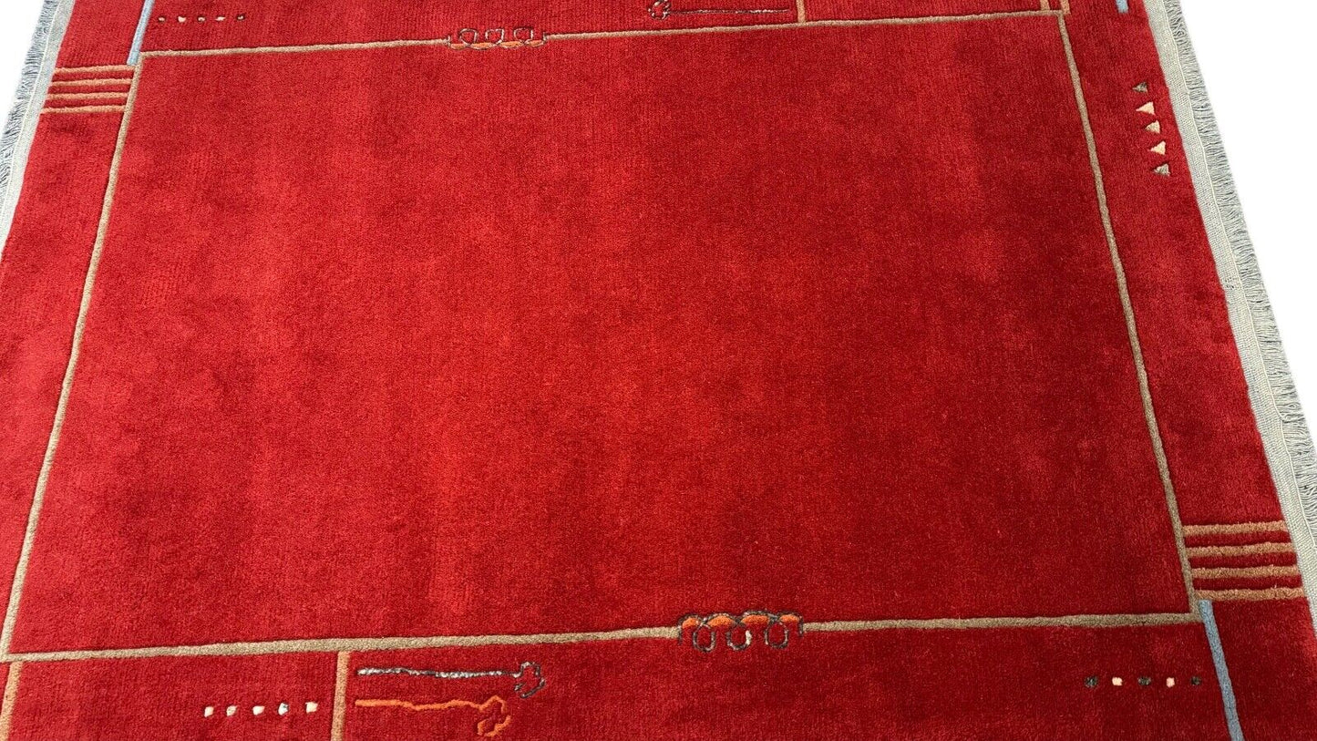 Rot Teppich Indo Nepal Handgeknüpft 100% Wolle 160X230 cm Orienttepich R26