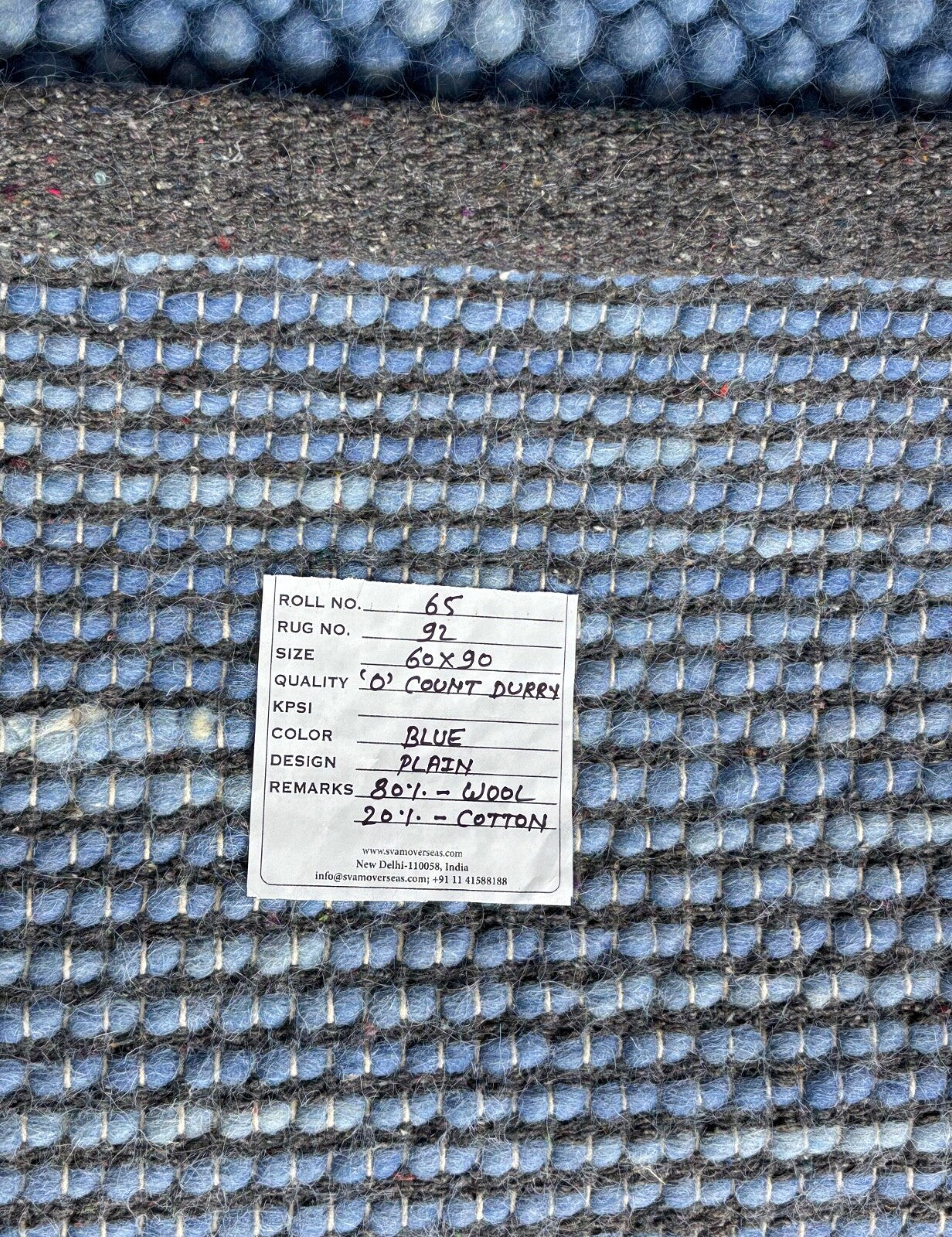 Handgefertigter Kilim Dhurry Teppich 60x90 Blau 100% Wolle Flachgewebe R92