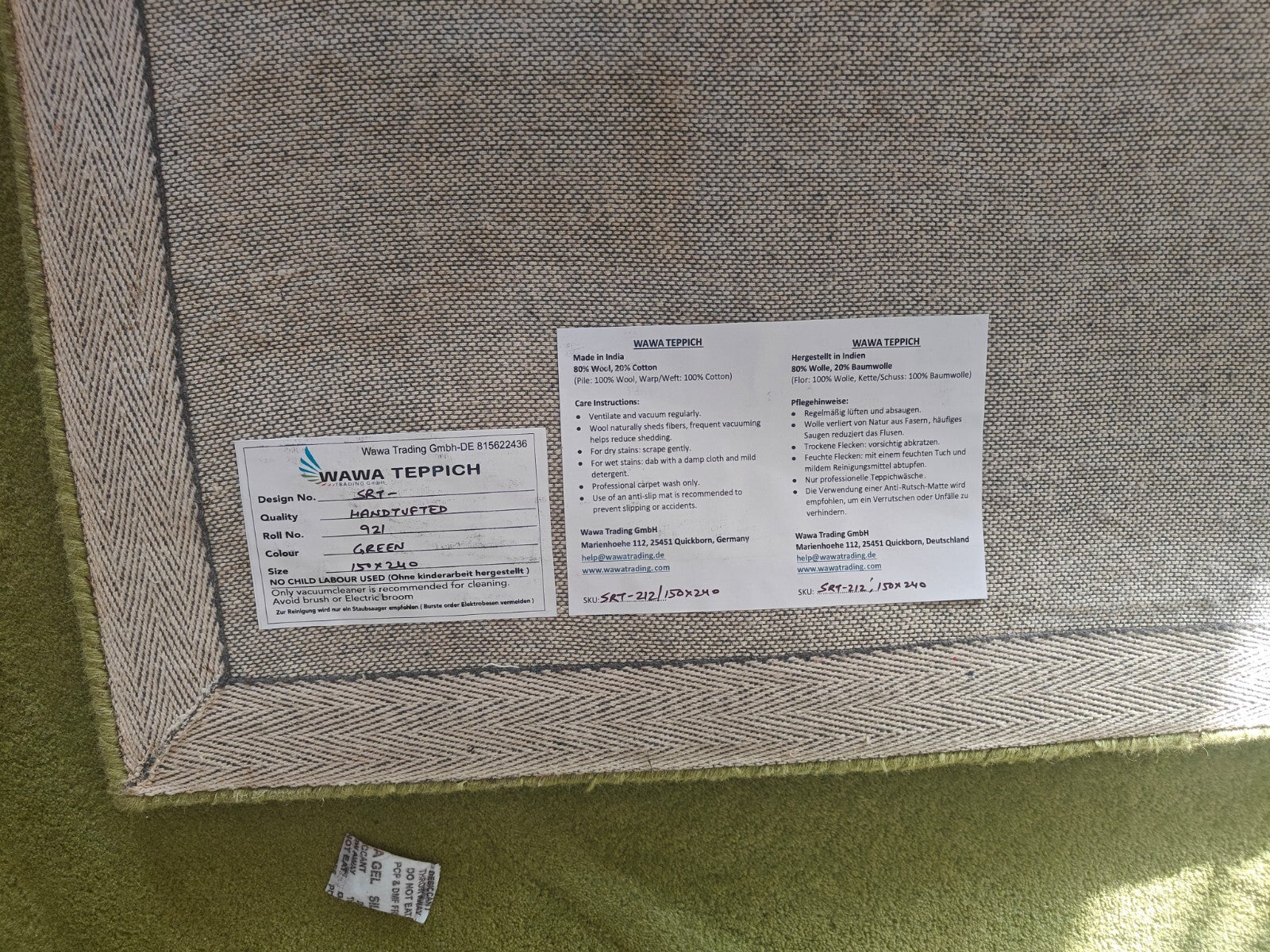 Handgetufteter Wolle teppich 150x240 Grün  Modern Wohnzimmer SH212