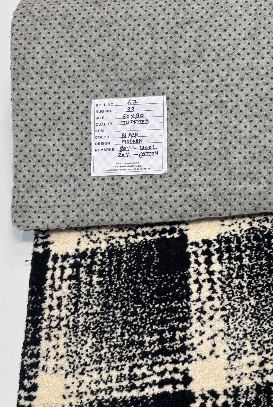 Handgetufteter Wollteppich 60x90cm Schwarz Weiß Modern Geometrisches Muster R99