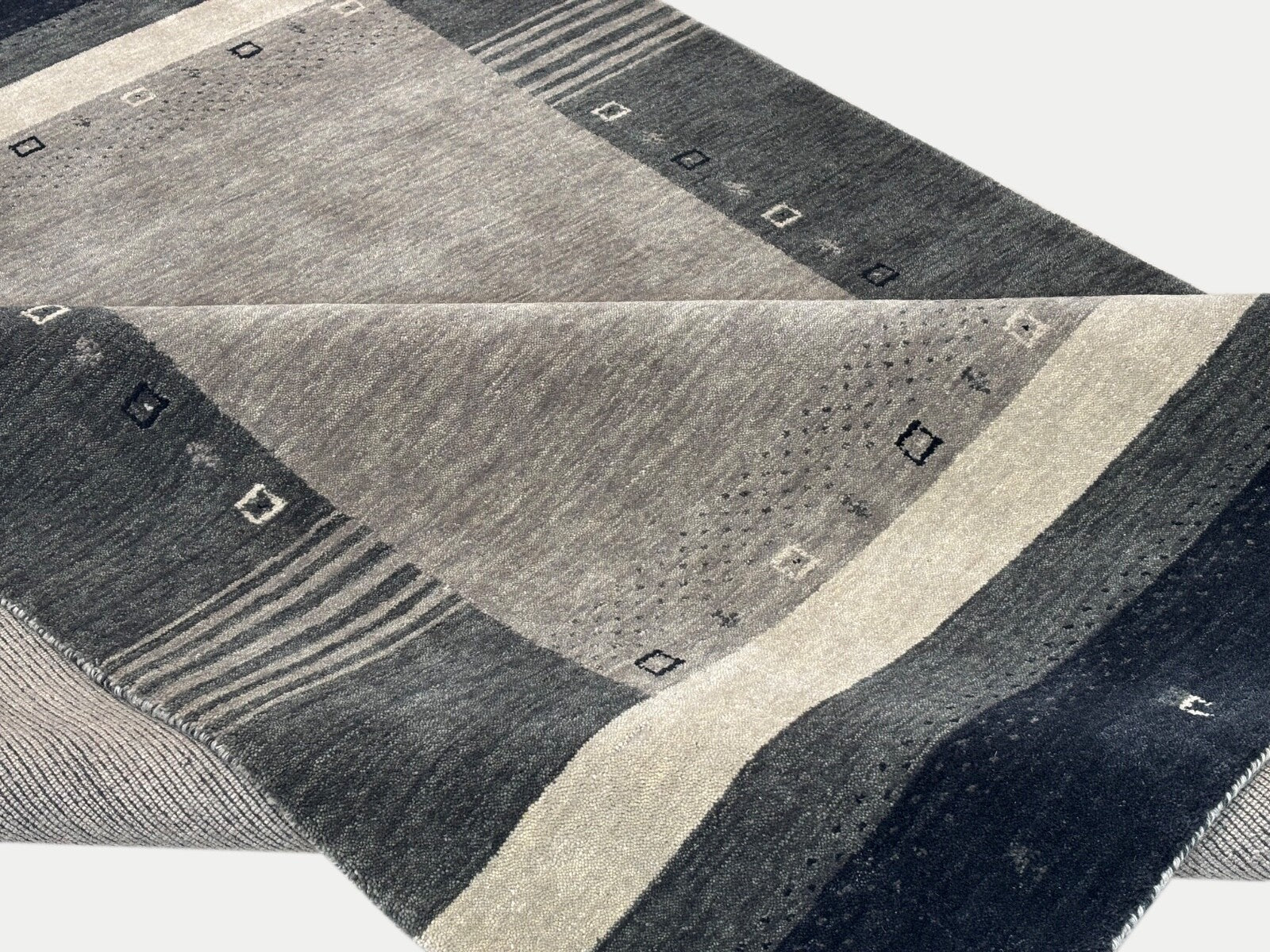 Gabbeh Wollteppich 170x240cm Handgewebt 100% Wolle Grau Modern Teppich ST26