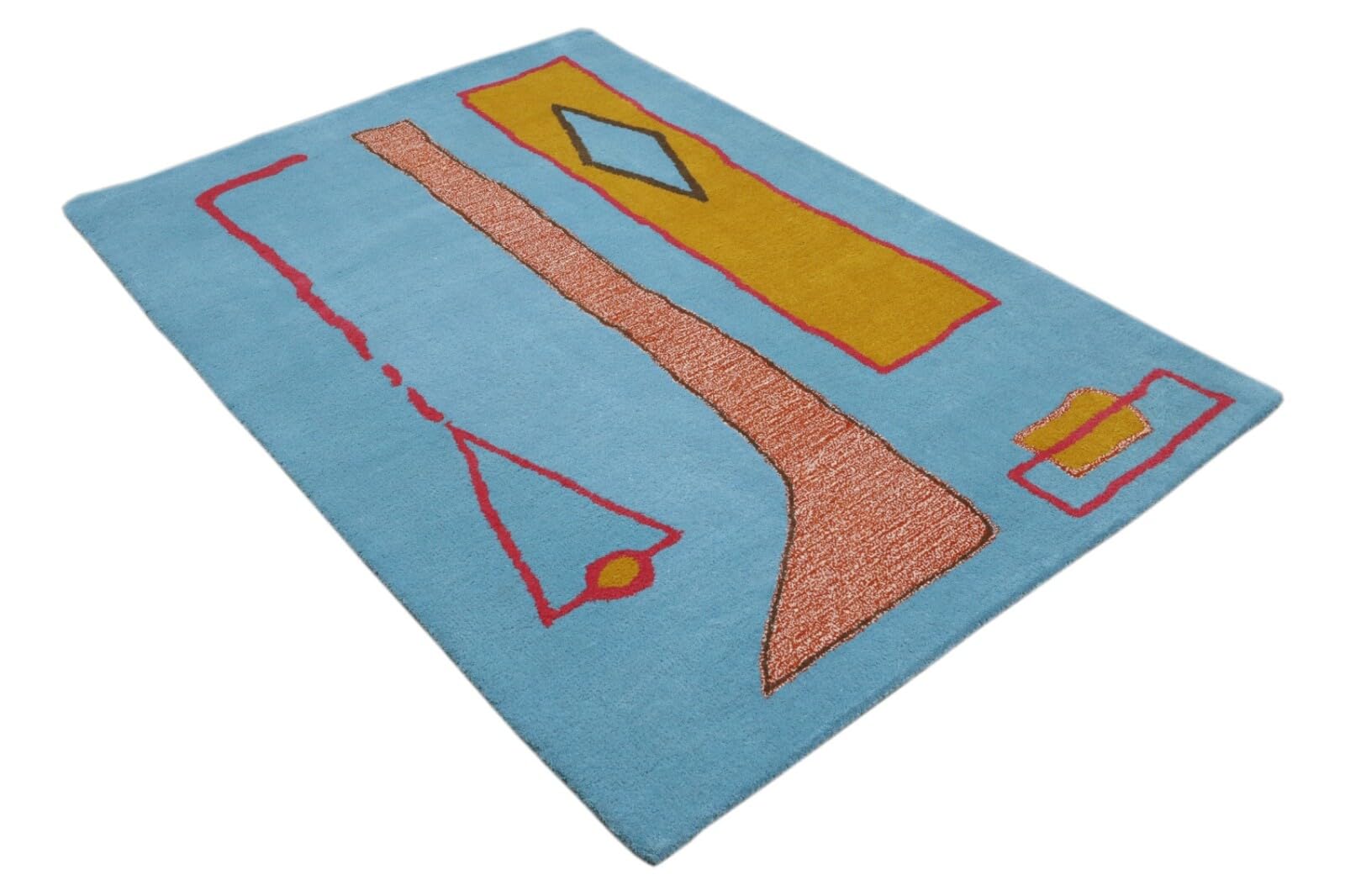 Handgetufteter Wollteppich 120x180 Blau Bunt Modern Marokko Muster Teppich HT295