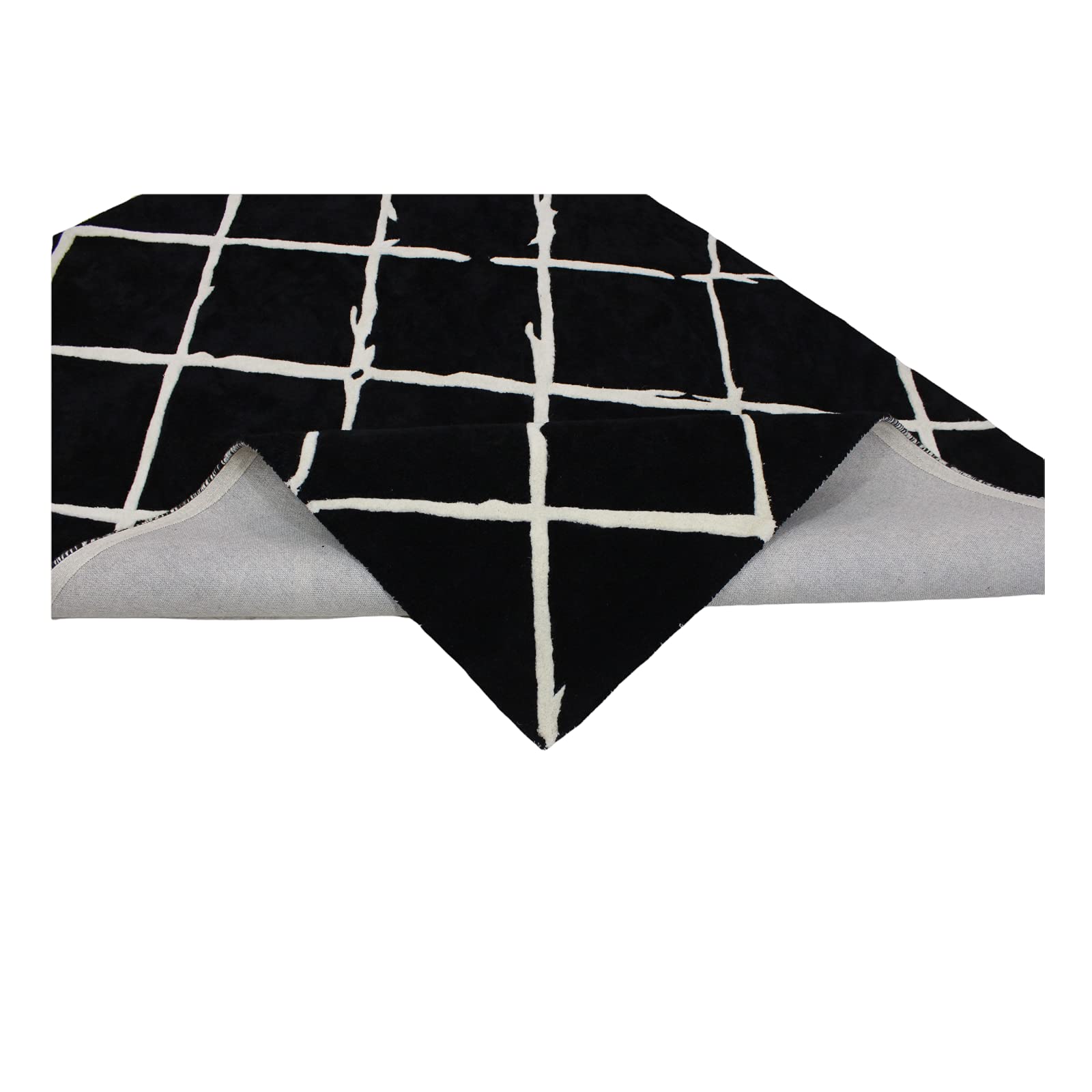 Schwarz Beige 100% Wolle Teppich Handarbeit (ME-1, 170 x 240 cm)