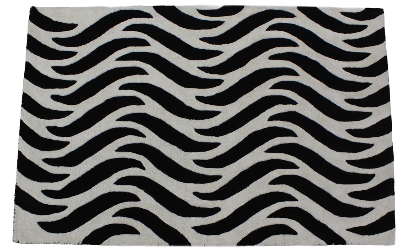 Schwarz Beige 100% Wolle Teppich Handarbeit (ME-3, 120 x 180 cm)