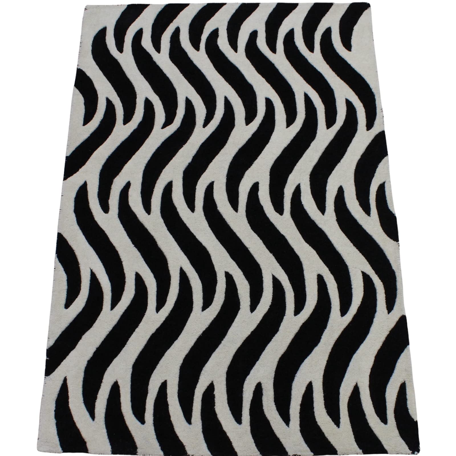 Schwarz Beige 100% Wolle Teppich Handarbeit (ME-3, 120 x 180 cm)