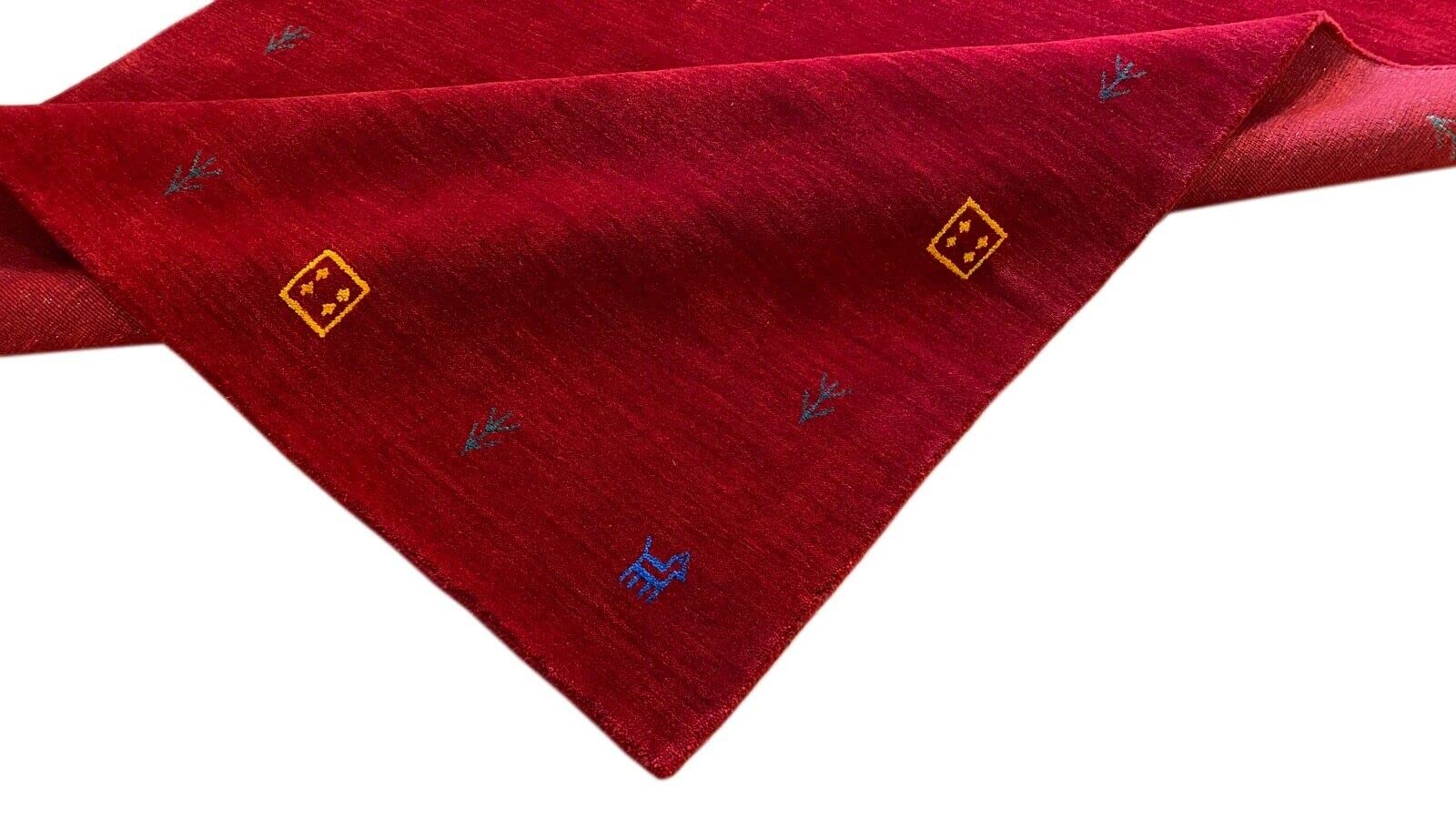 Gabbeh Teppich Rot 100% Wolle Orientteppich Handgewebt Loom Brücke G543 T4