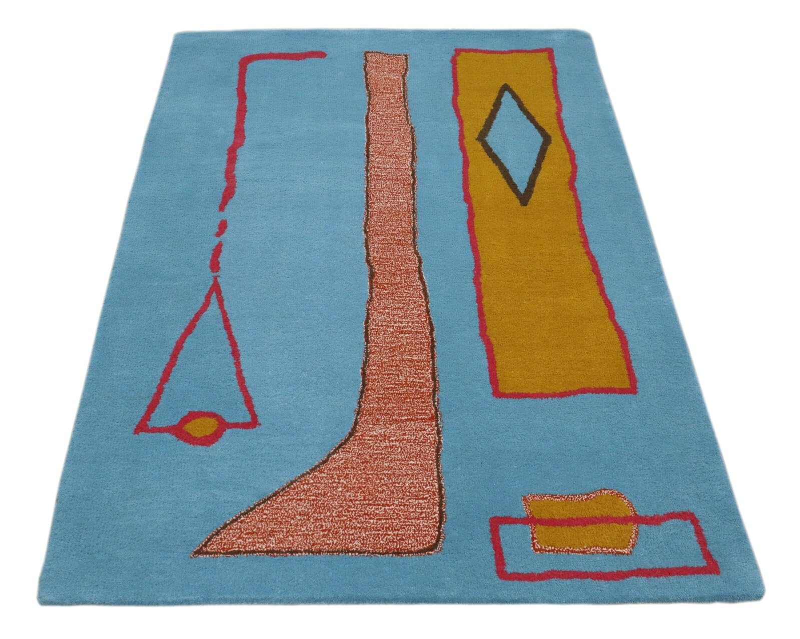 Handgetufteter Wollteppich 120x180 Blau Bunt Modern Marokko Muster Teppich HT295