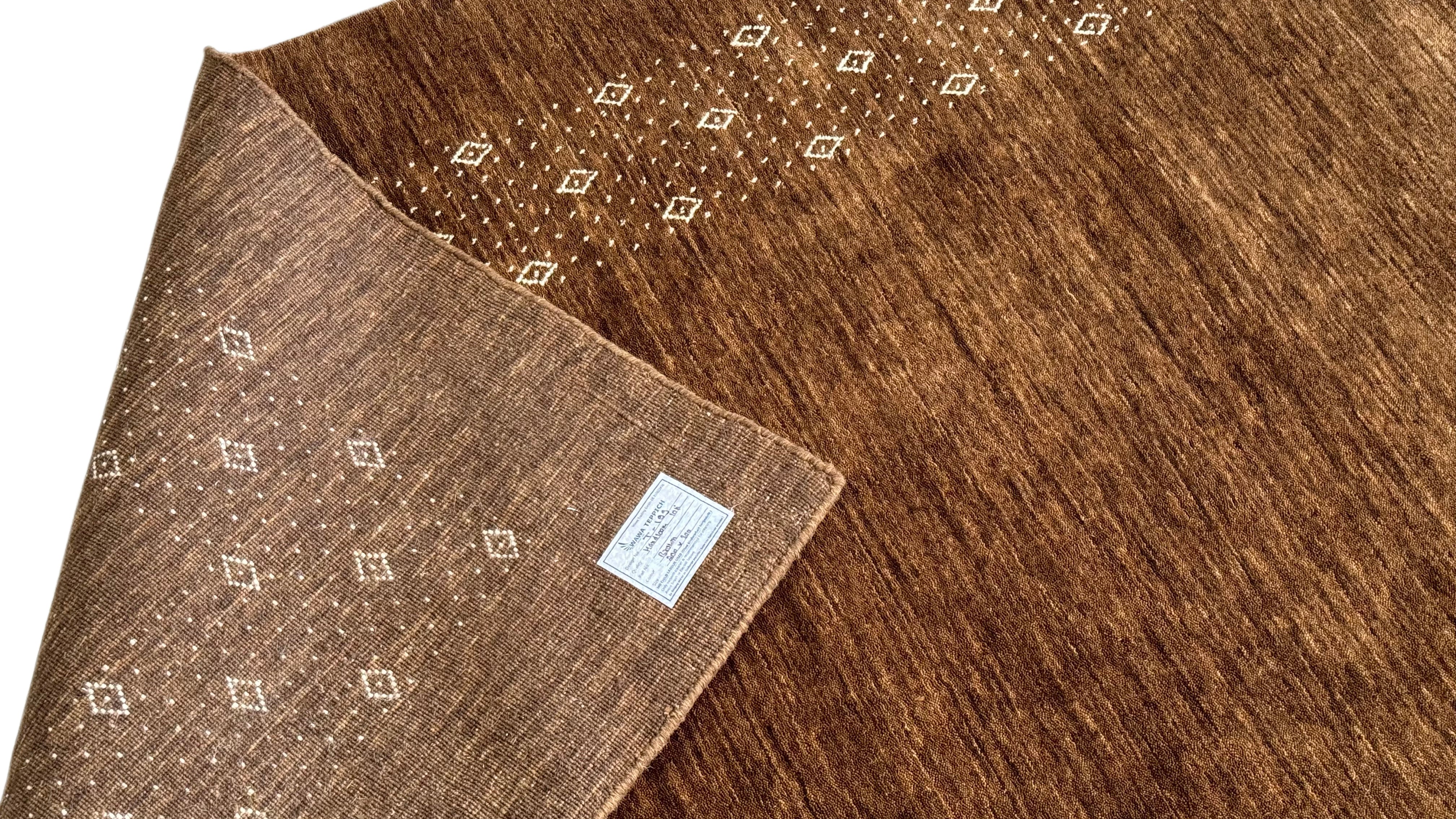 Braun Gabbeh Teppich Uni 100% Wolle Orientteppich Handgewebt  Loom Brücke AN3