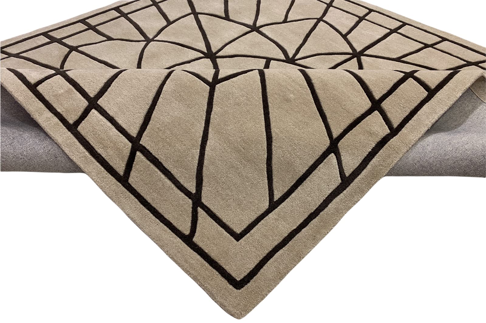 Beige Teppich 100% Wolle Handarbeit Designer Wohnzimmer Teppich 200X200 cm (200 X 200 cm Square, BEIGE)