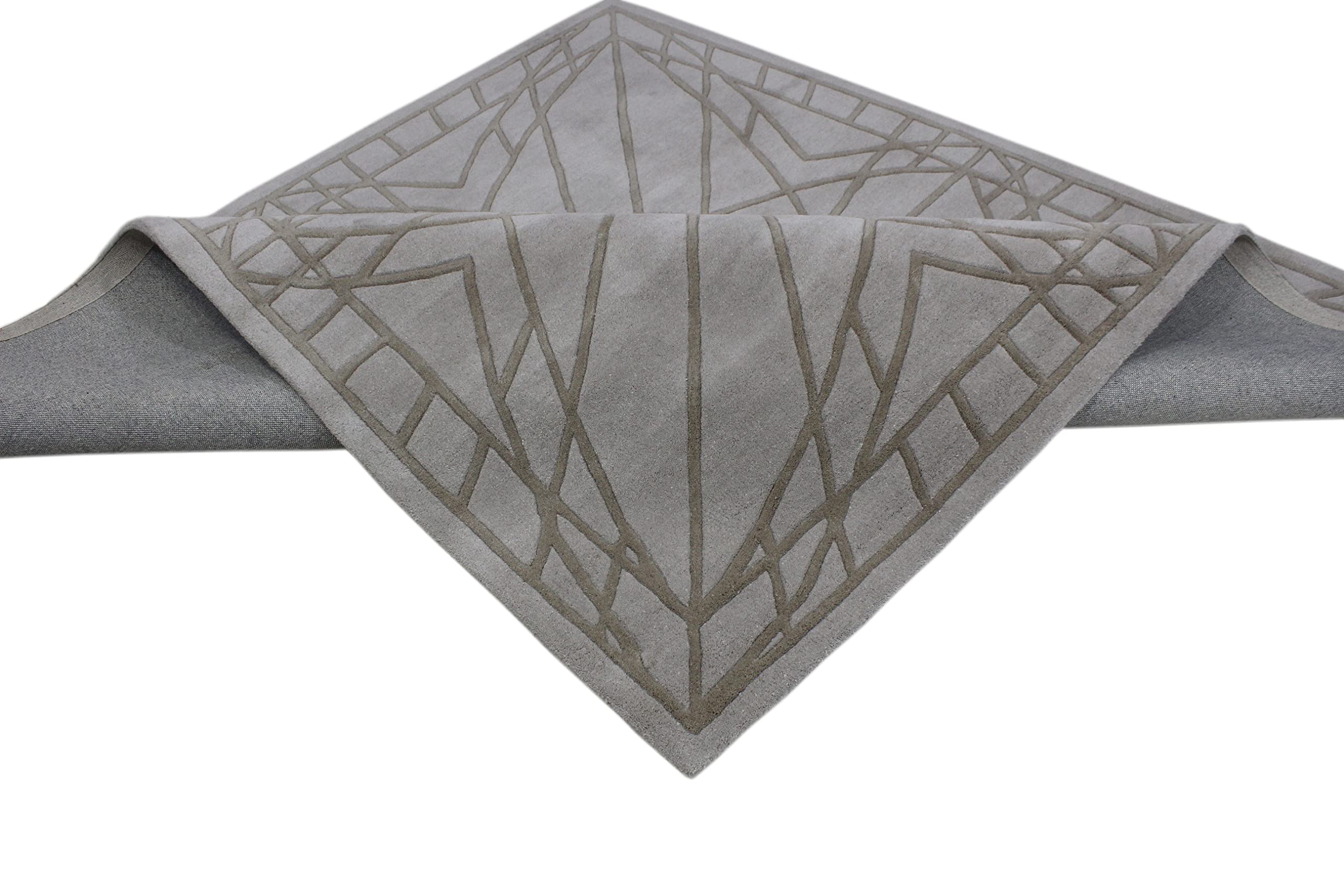 Beige Teppich 100% Wolle Handarbeit Designer Wohnzimmer Teppich 200X200 cm (200 X 200 cm Square, Light Gray)