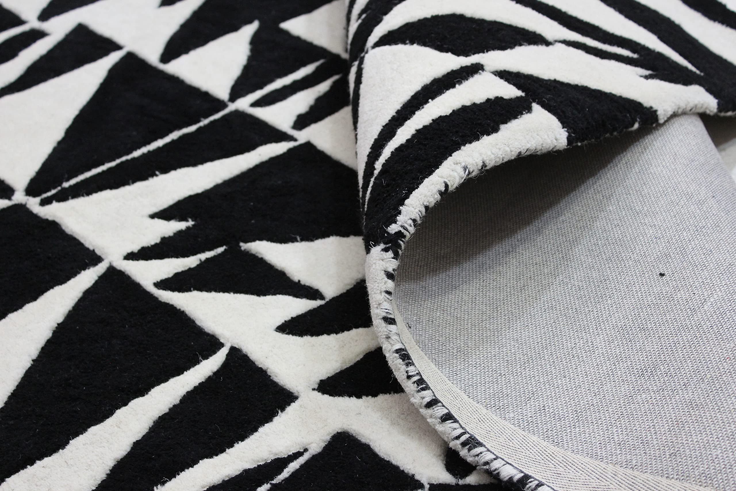 Schwarz Beige 100% Wolle Teppich Handarbeit (ME-4, 170 x 240 cm)