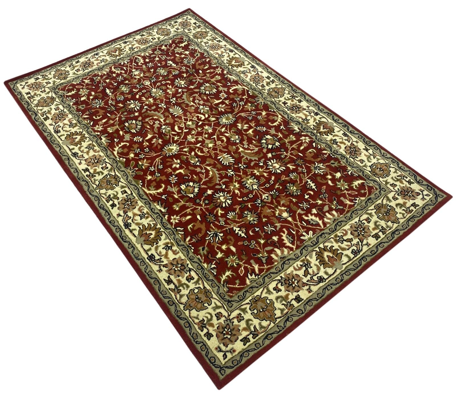 Orientteppich Rot Teppich 100% Wolle Herati Braun Beige Handgetuftet Handgewebt (Maße:140X200 cm;)