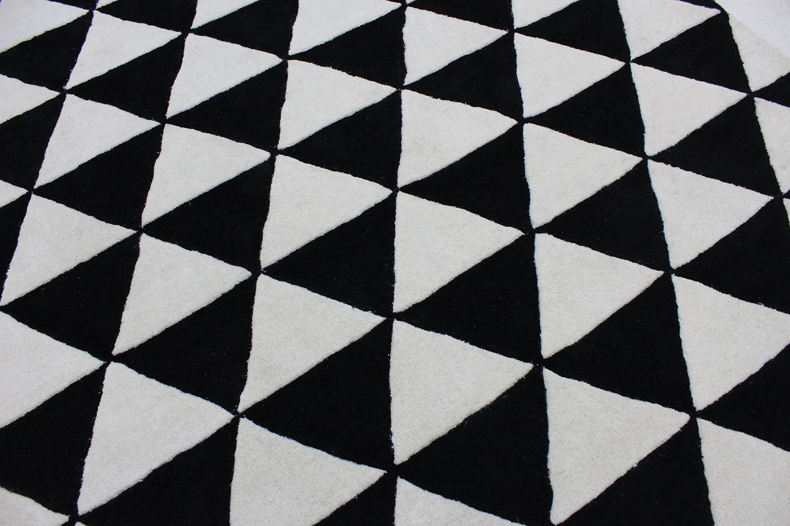 Schwarz Beige 100% Wolle Teppich Handarbeit