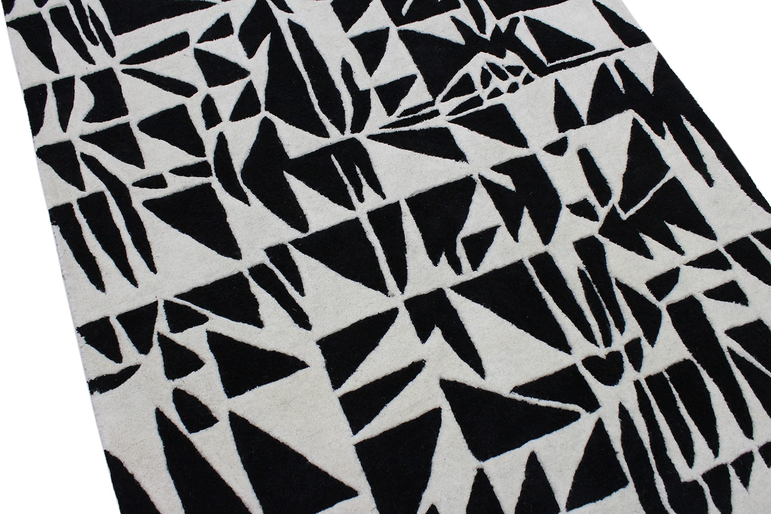 Schwarz Beige 100% Wolle Teppich Handarbeit (ME-4, 120 x 180 cm)