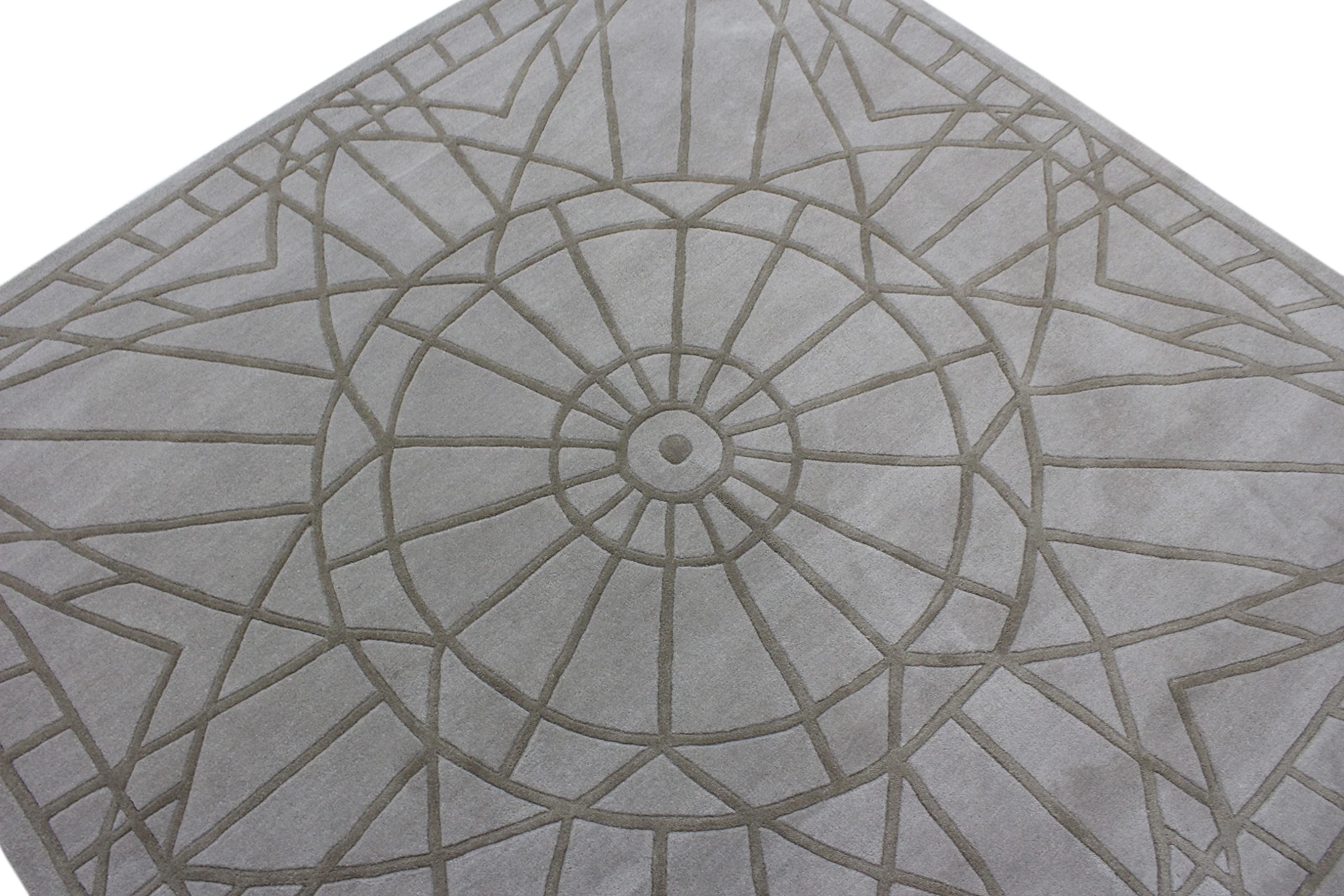 Beige Teppich 100% Wolle Handarbeit Designer Wohnzimmer Teppich 200X200 cm (200 X 200 cm Square, Light Gray)