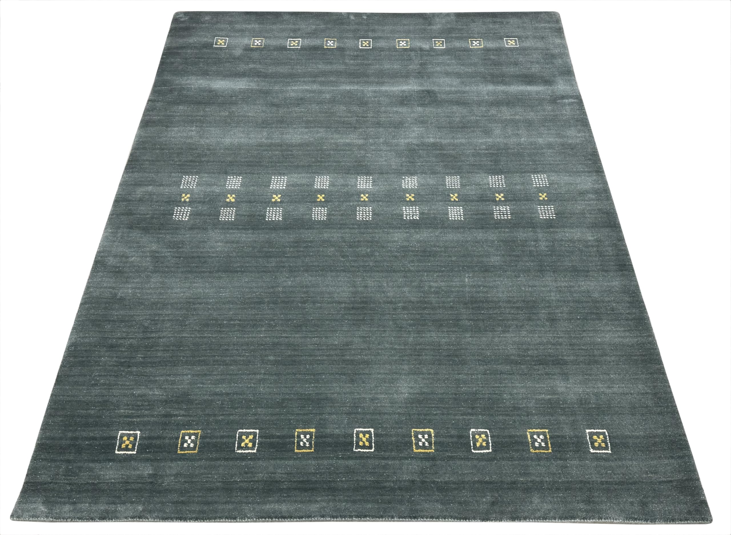 Moderner Teppich 170x240 cm Handgefertigt Handloom aus Wolle & Bamboo Silk/Viskose – Design Teppich Grün Petrol mit Geometrischem Muster für Wohnzimmer & Schlafzimmer WR98