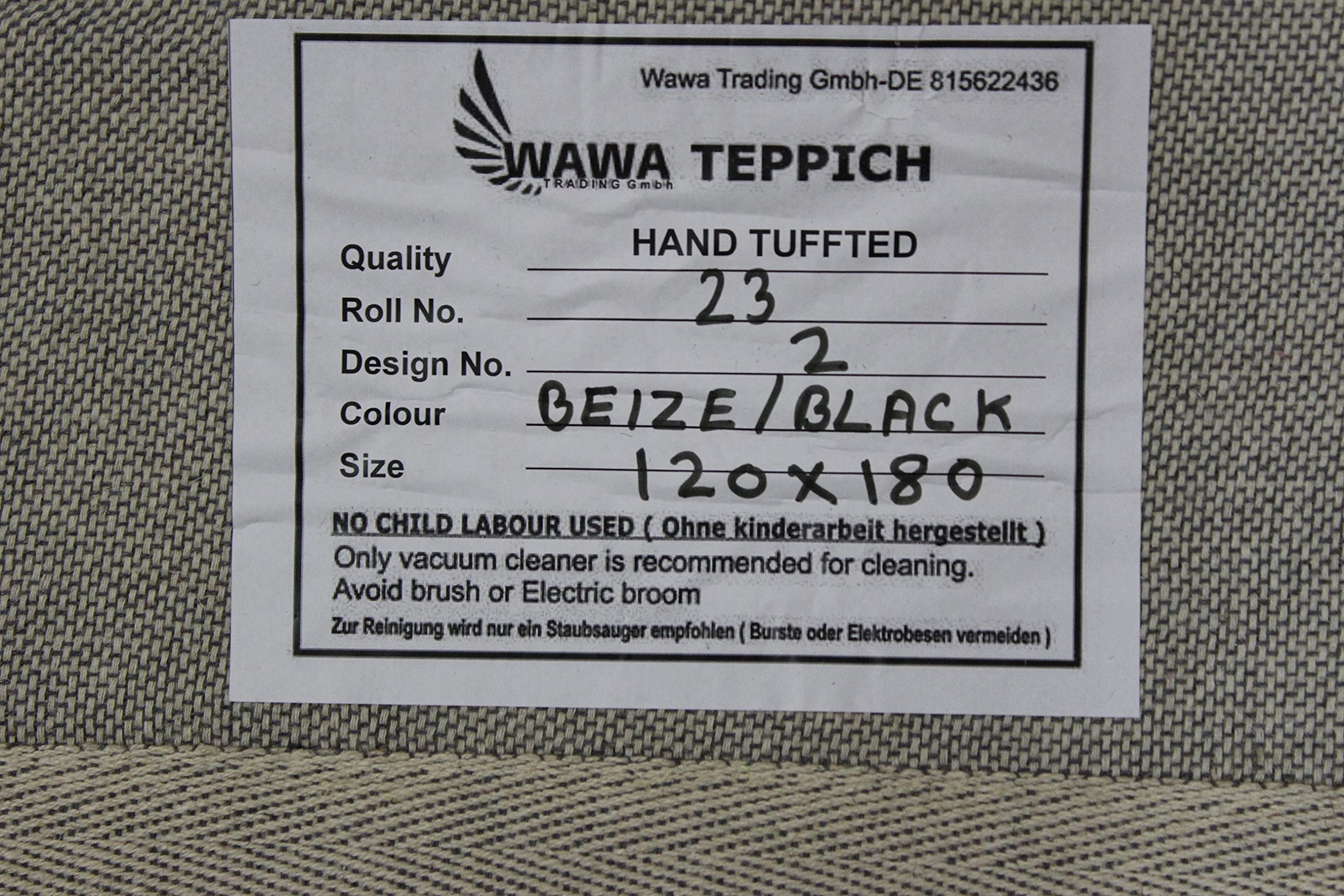 Schwarz Beige 100% Wolle Teppich Handarbeit (ME-2, 120 x 180 cm)