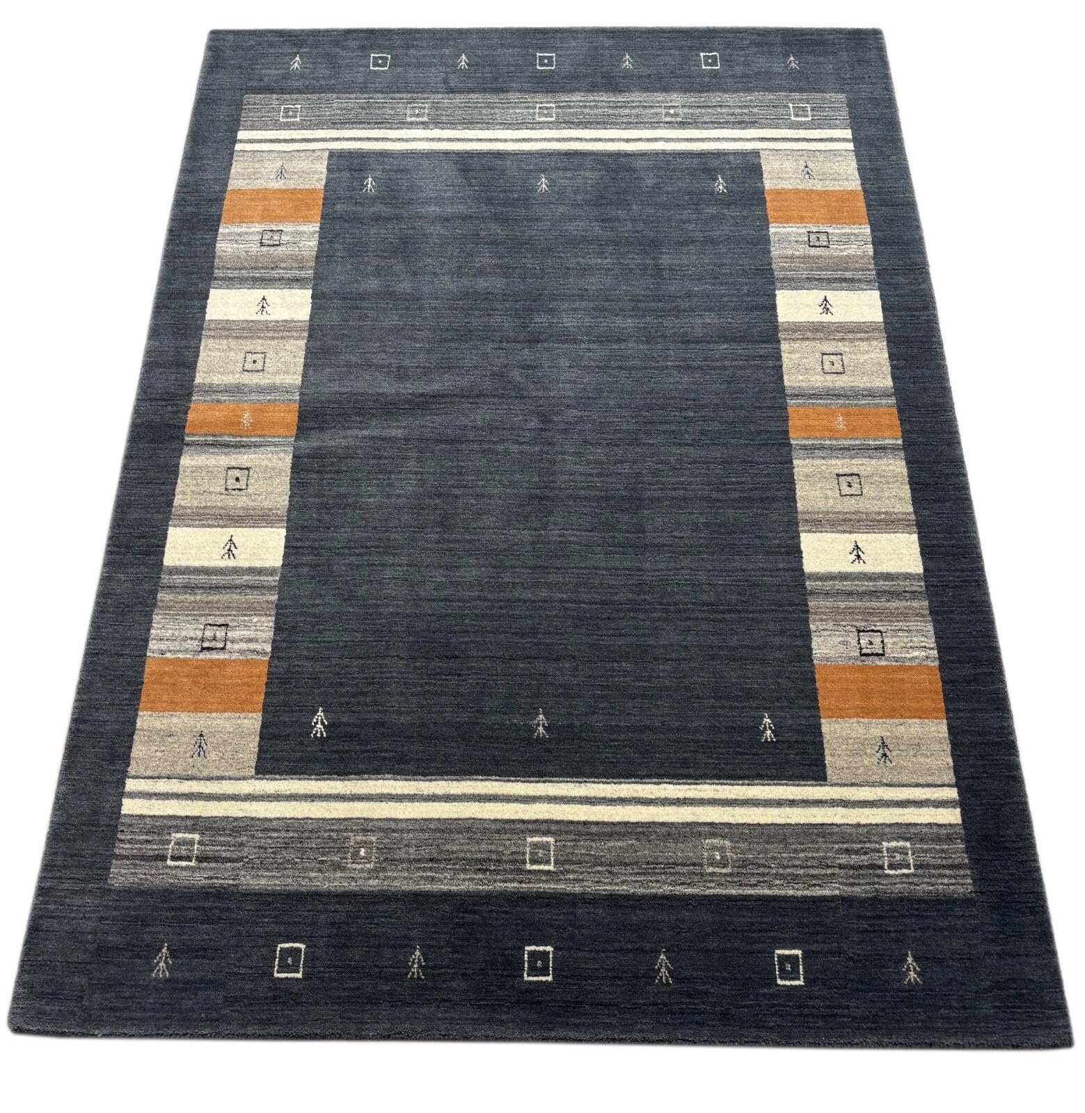 Handgewebter Wolle Teppich 170x240 cm Farbe: Grau, Orange, beige Sharda08