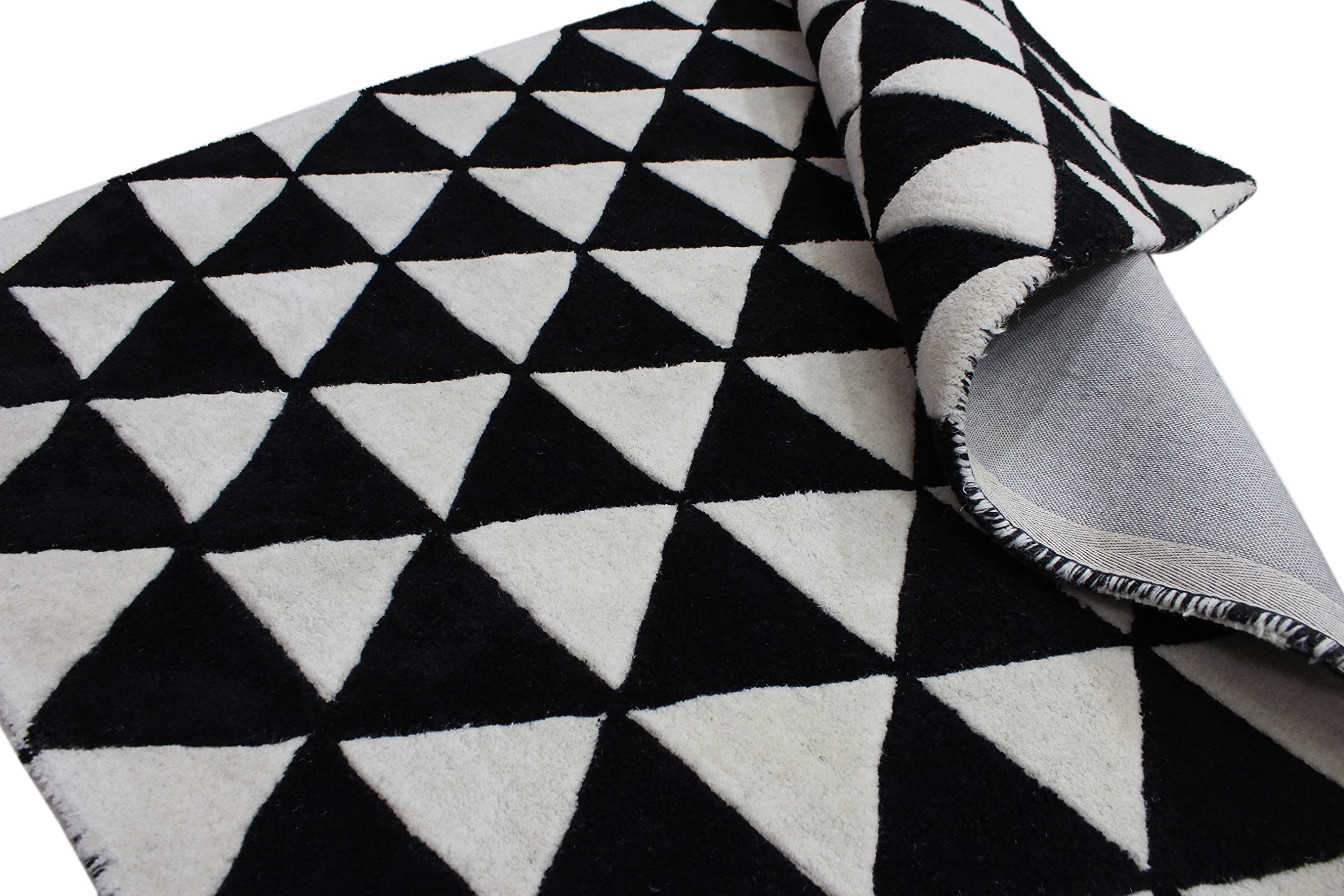 Schwarz Beige 100% Wolle Teppich Handarbeit (ME-2, 120 x 180 cm)