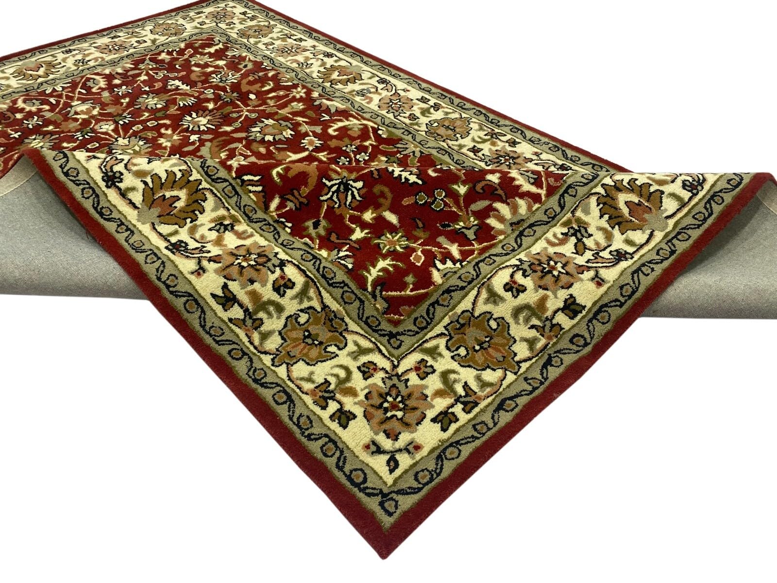 Orientteppich Rot Teppich 100% Wolle Herati Braun Beige Handgetuftet Handgewebt (Maße:140X200 cm;)