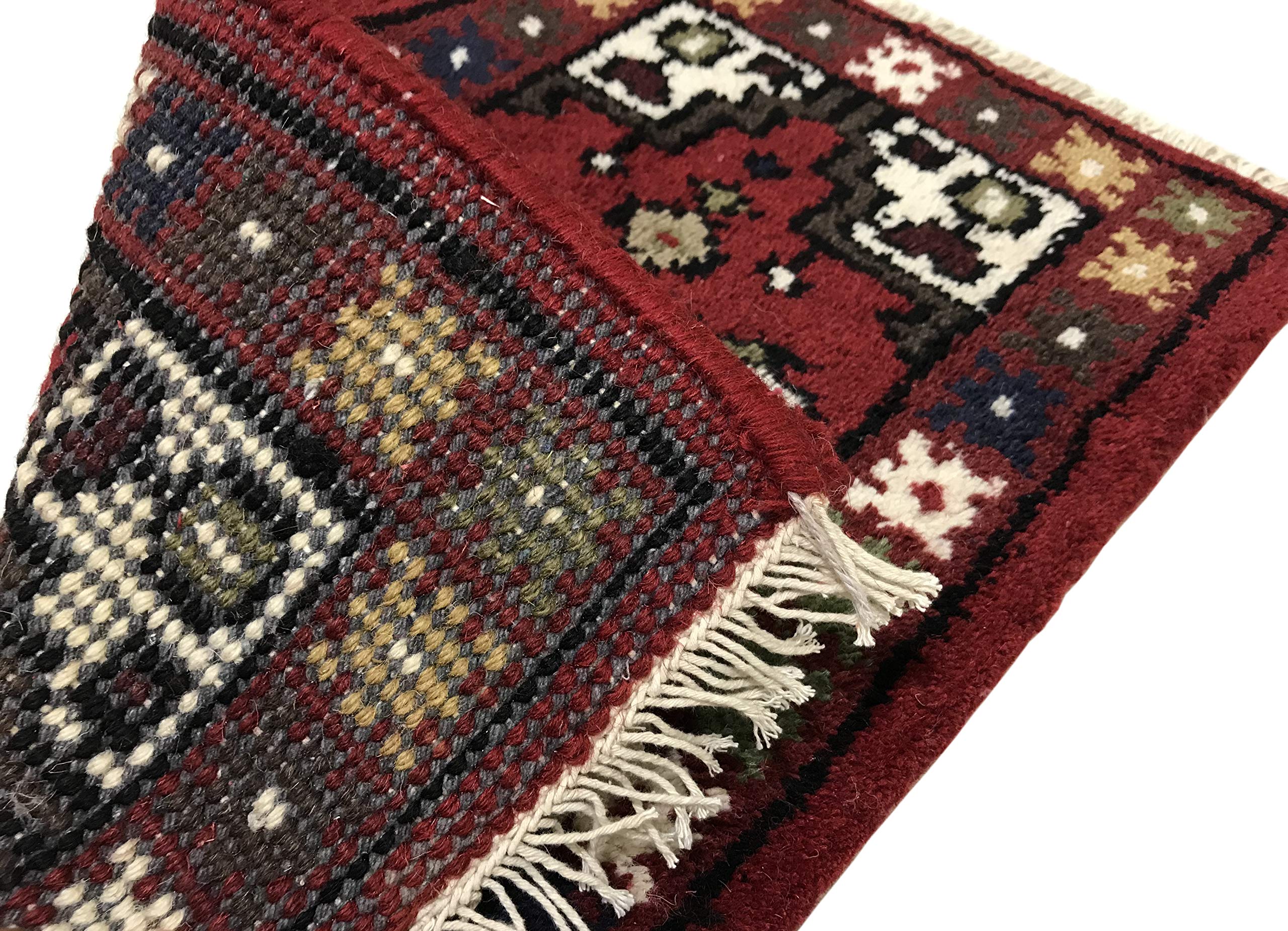 WAWA Orientteppich Brücke 40X60 cm Handgeknüpft Teppich Fussmatten Debbbich 100% Wolle (Rot-1, 2 Stück (40X60))