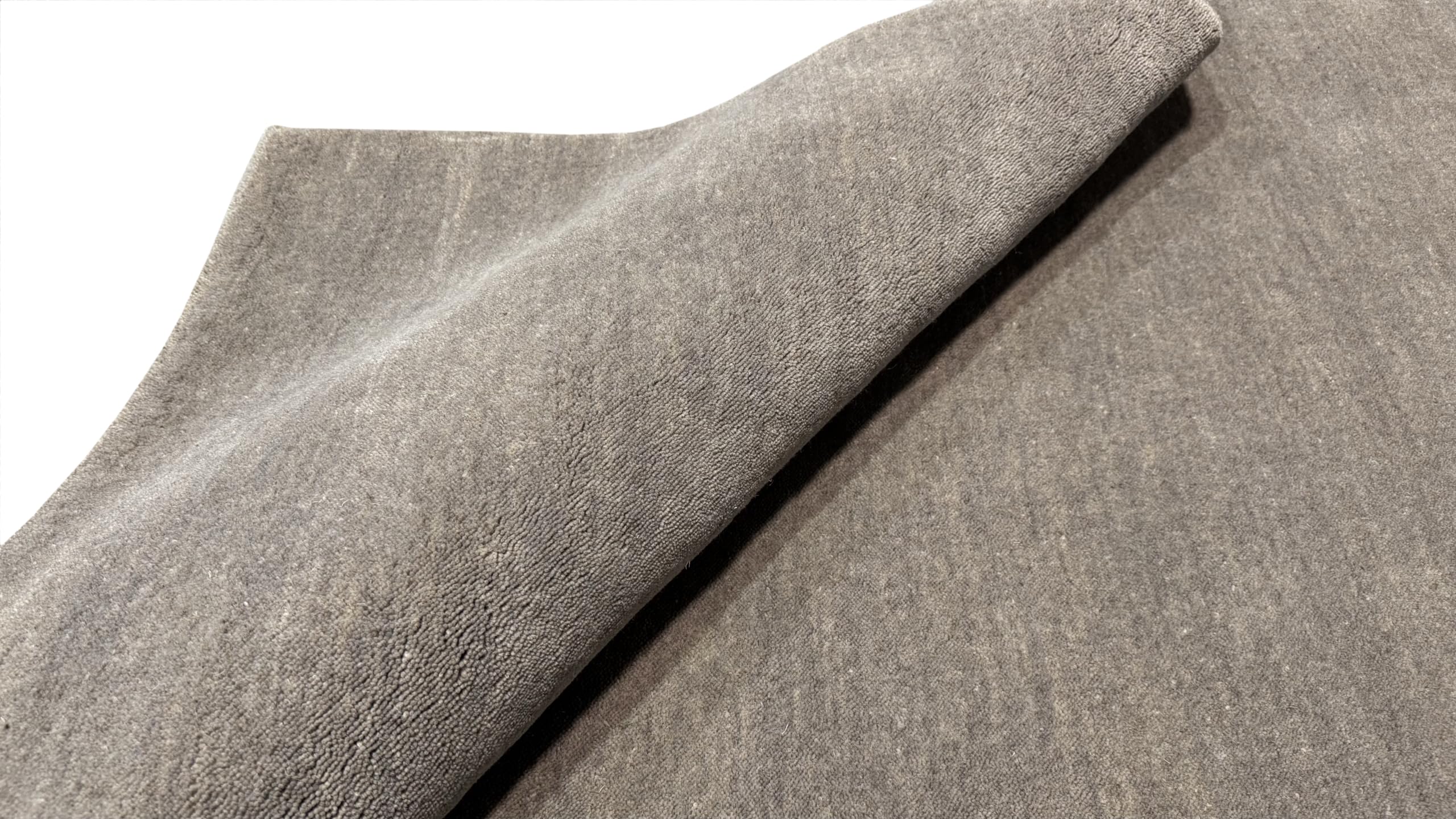 Taup Grau Teppich 100% Wolle 90x160 cm Handgewebt einfarbig gefärbt Uni AN2
