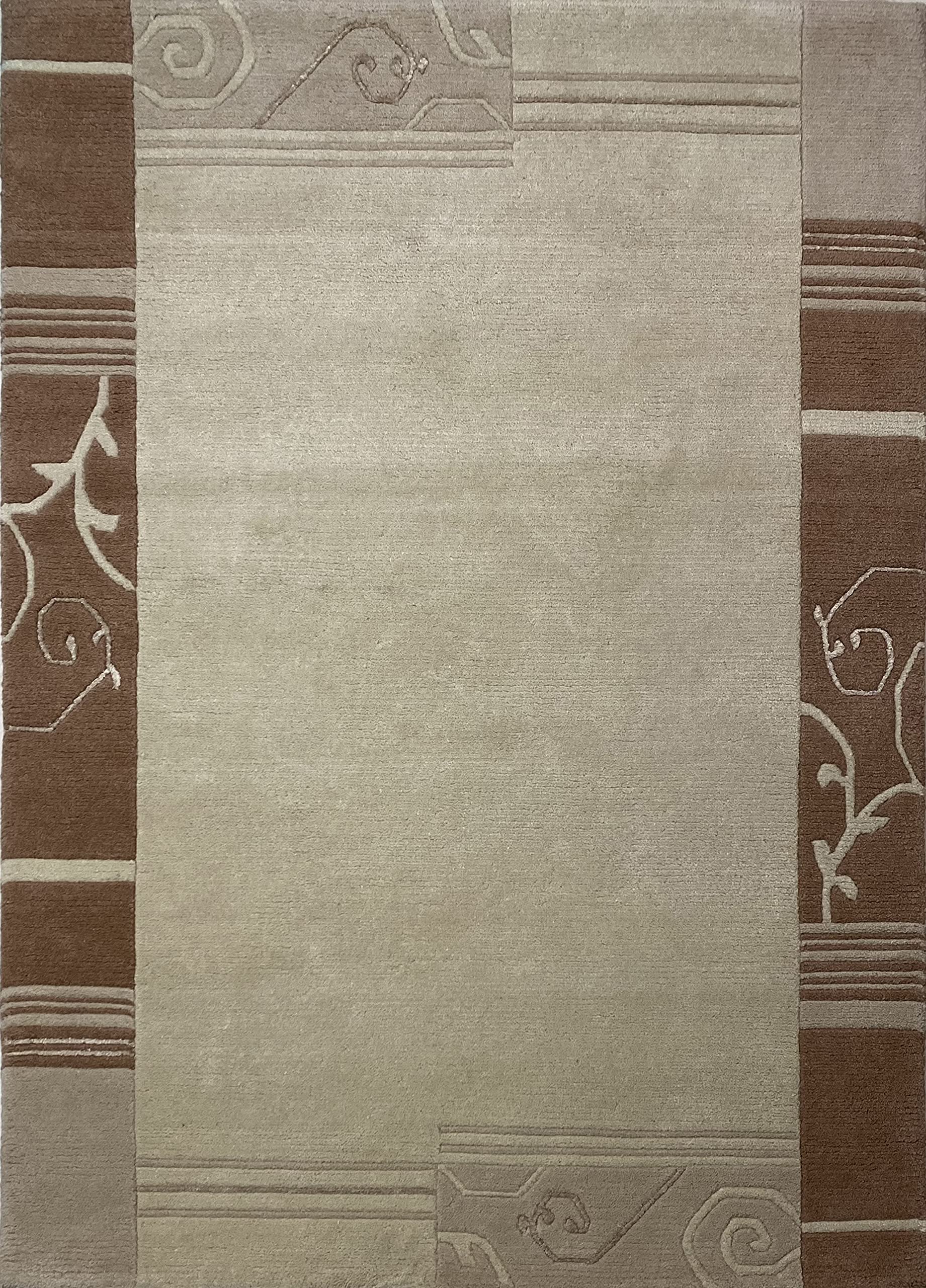 Indo Nepal Handgeknüpft Teppich Beige Braun 100% Wolle Hochwertiger Orientteppich