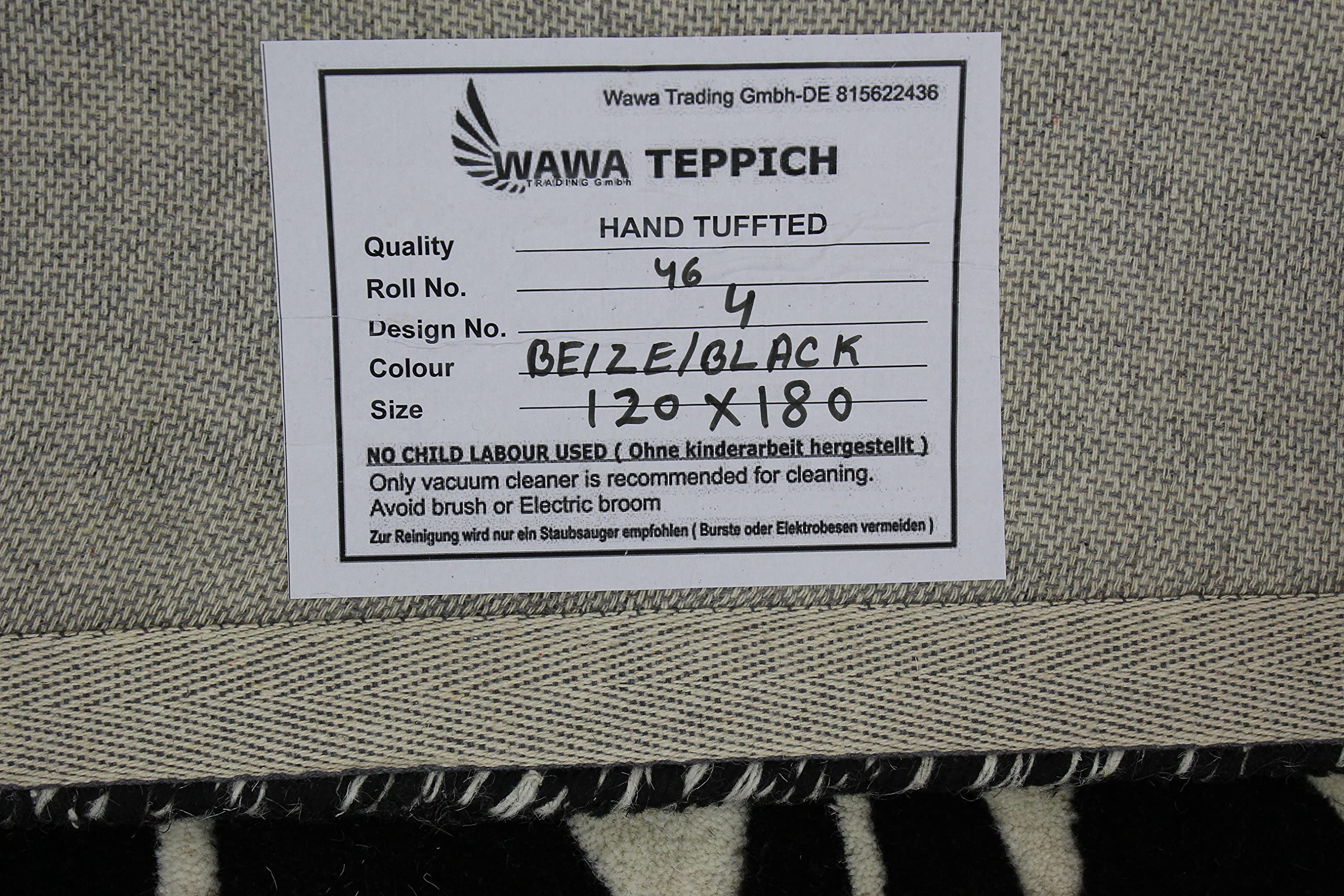 Schwarz Beige 100% Wolle Teppich Handarbeit (ME-4, 120 x 180 cm)