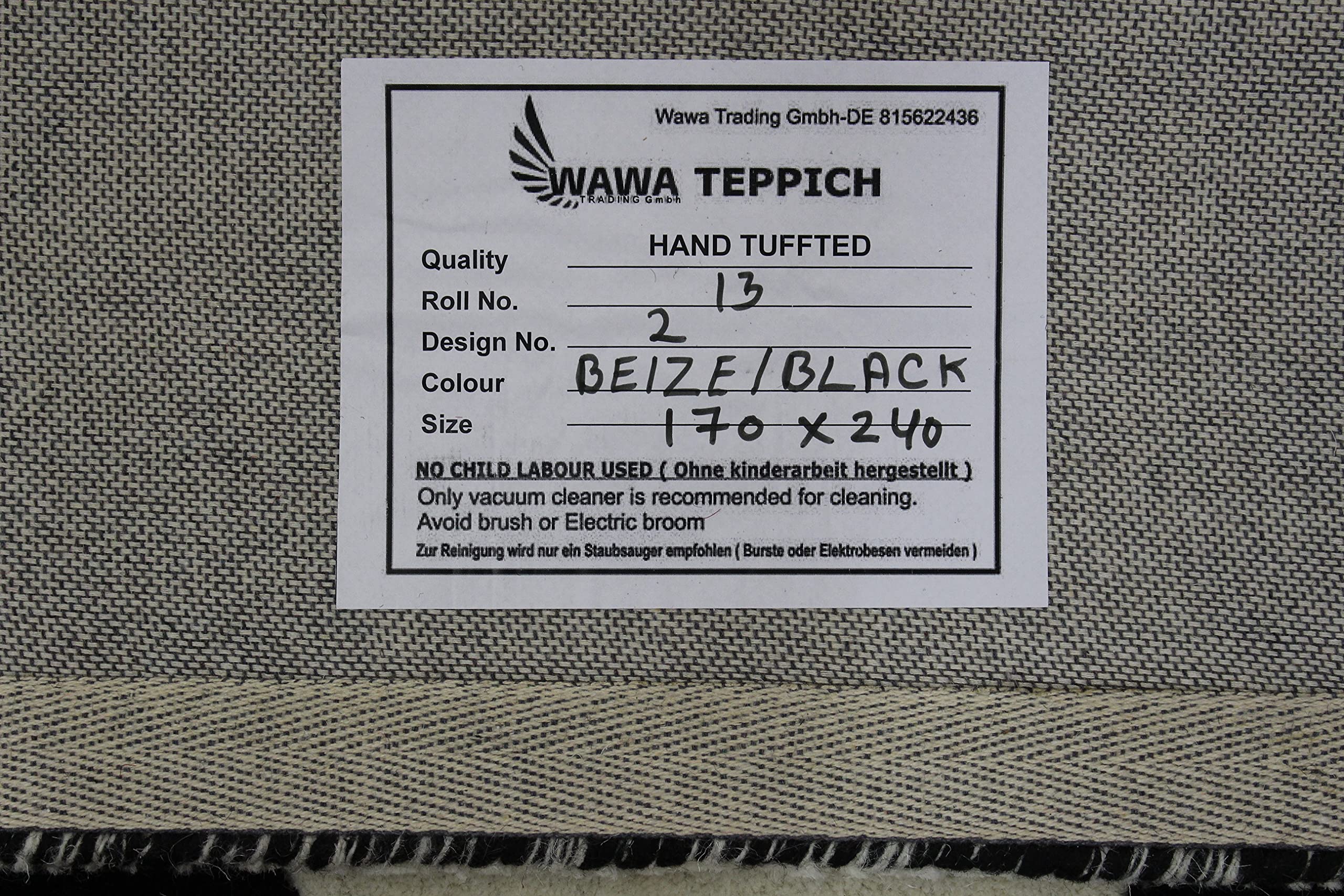 Schwarz Beige 100% Wolle Teppich Handarbeit