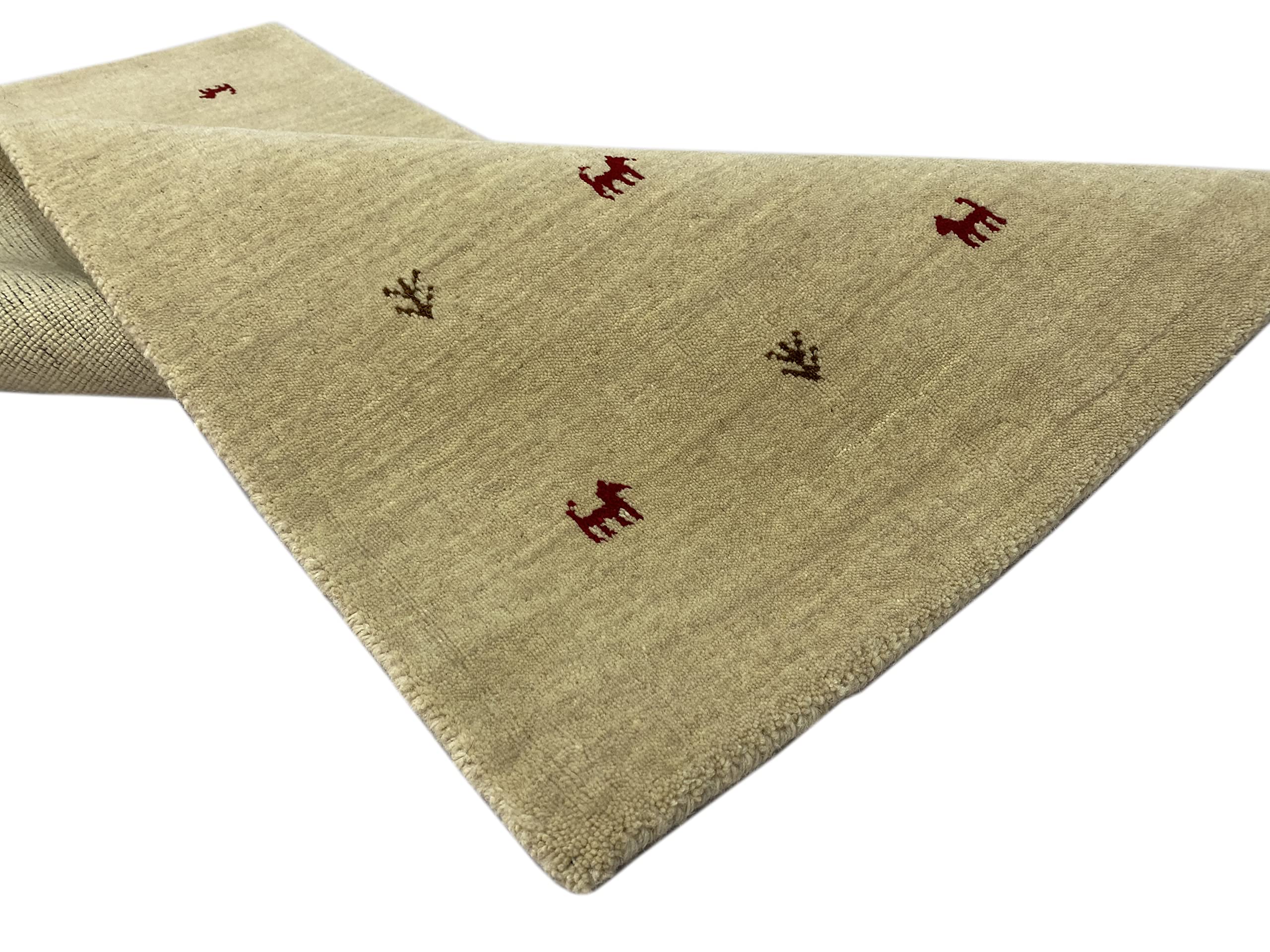 Gabbeh Beige Teppich 100% Wolle Handgewebt Orientteppich Loom Lori (70 x 140 cm, Beige T3)