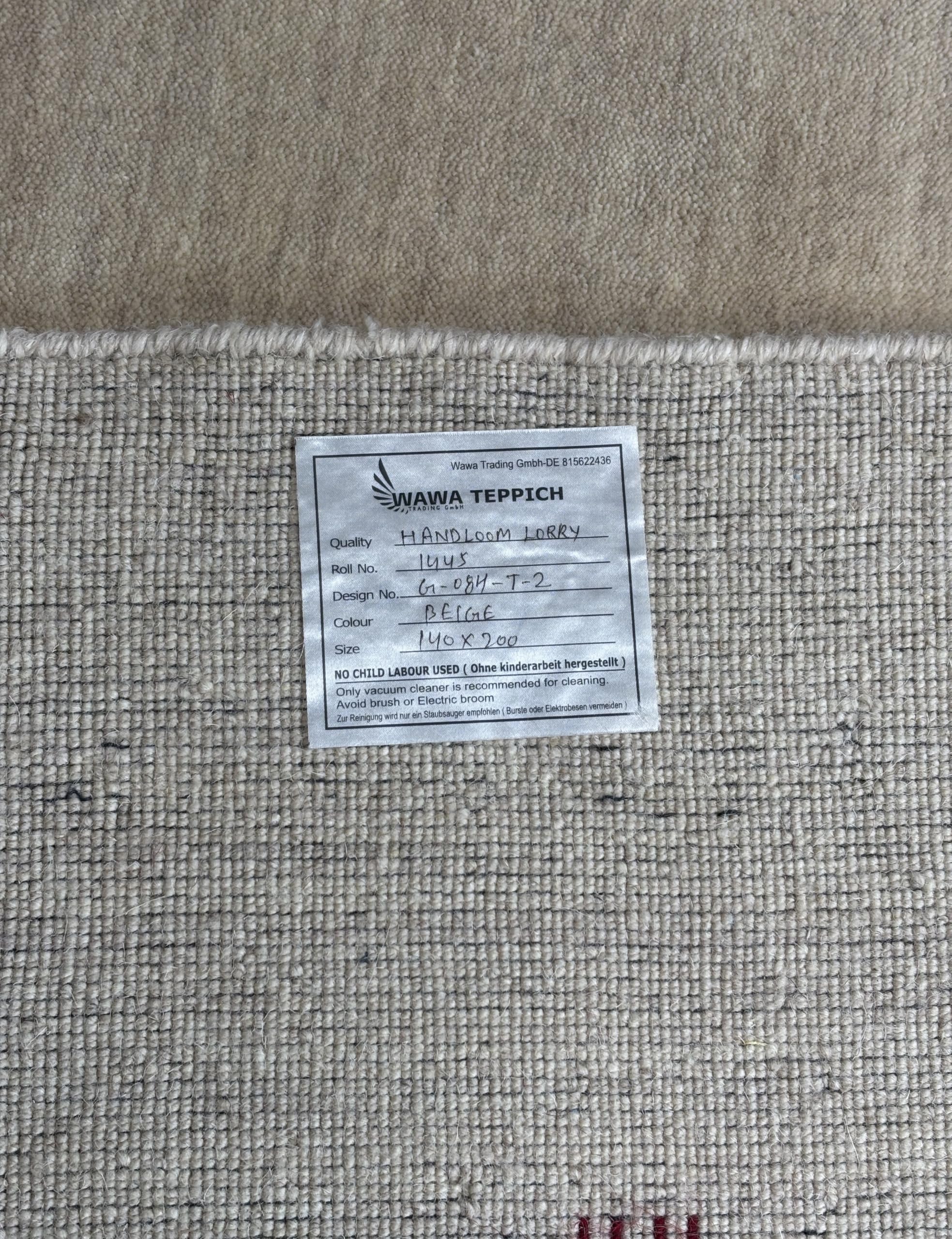 WAWA TEPPICH Handgefertigter orientalischer Gabbeh Teppich aus 100% Wolle Loom Handgewebte 140X200 cm Beige T2