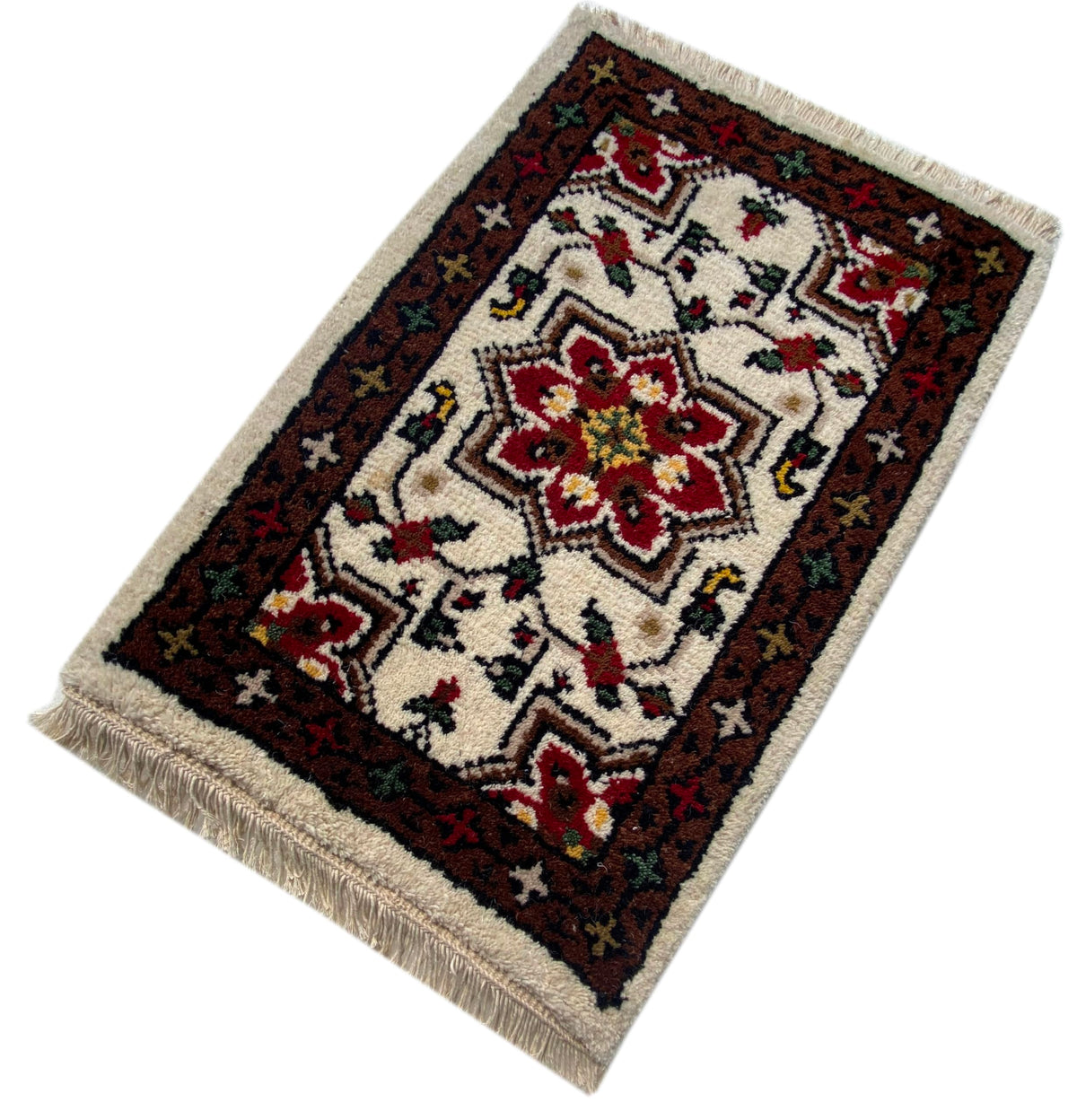 WAWA TEPPICHE Orientteppich Brücke 40X60 cm Handgeknüpft Teppich Fussmatten Debbbich 100% Wolle (BEIGE)