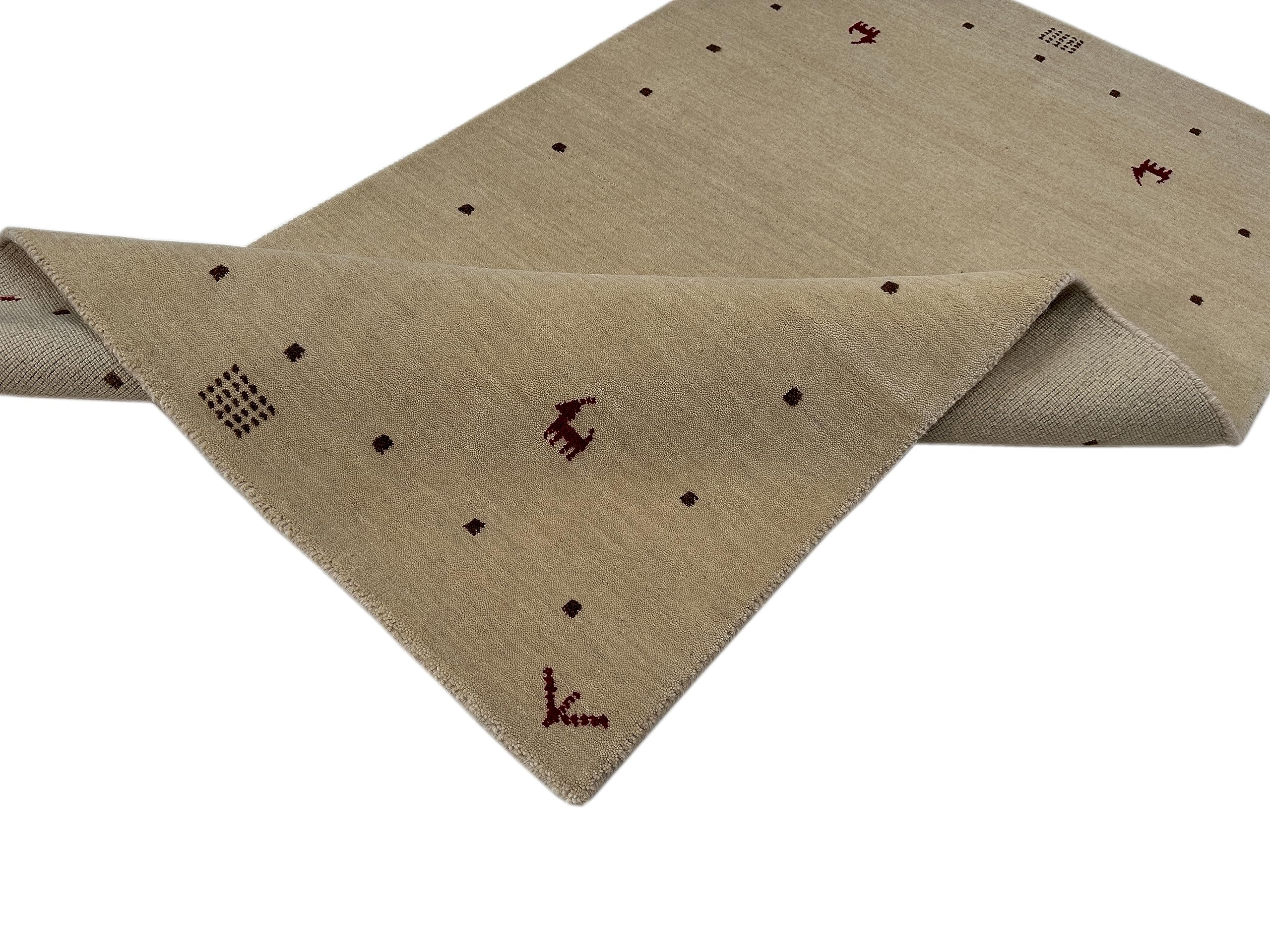 WAWA TEPPICH Handgefertigter orientalischer Gabbeh Teppich aus 100% Wolle Loom Handgewebte