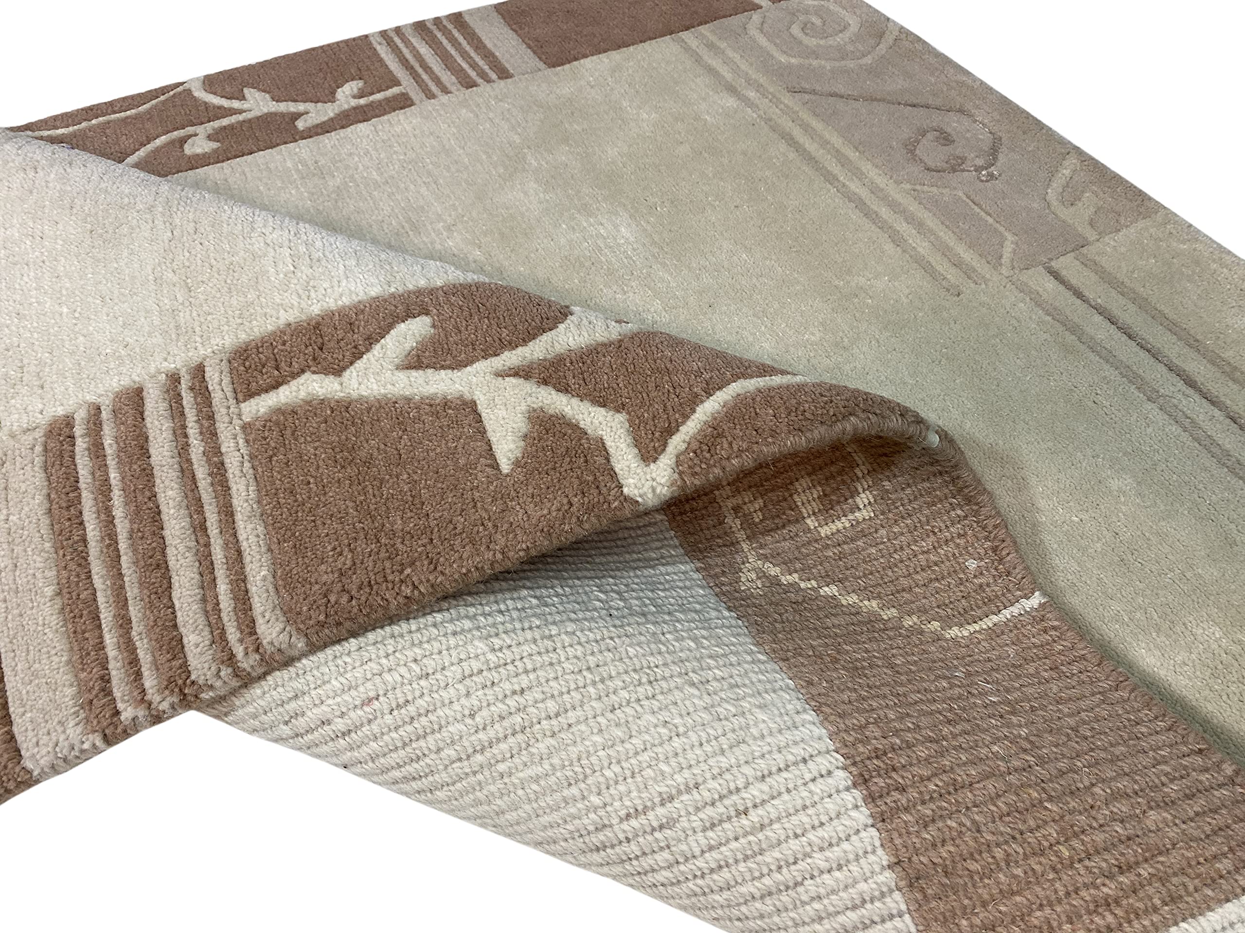 Indo Nepal Handgeknüpft Teppich Beige Braun 100% Wolle Hochwertiger Orientteppich