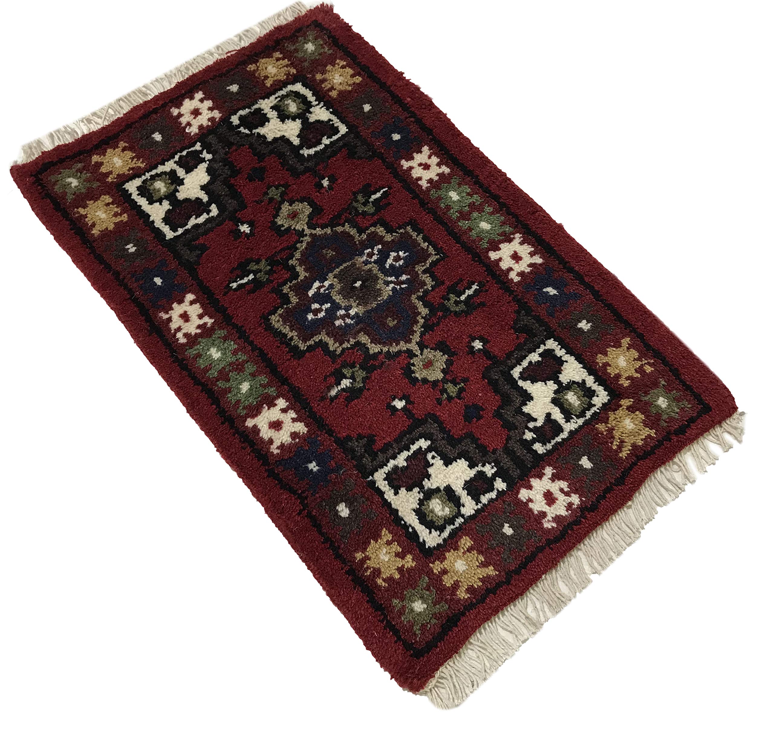 WAWA Orientteppich Brücke 40X60 cm Handgeknüpft Teppich Fussmatten Debbbich 100% Wolle (Rot-1, 2 Stück (40X60))