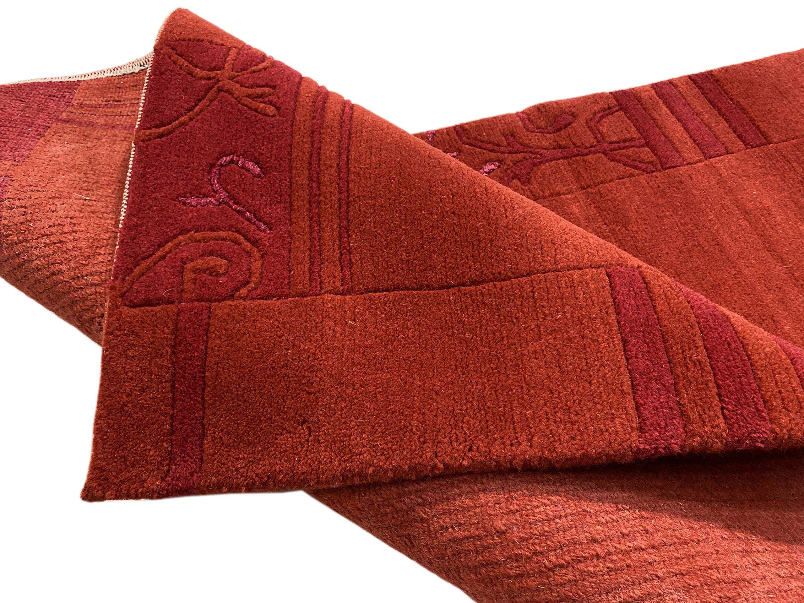 Indo Nepal Handgeknüpft Teppich Rot 100% Wolle Hochwertiger Orientteppich