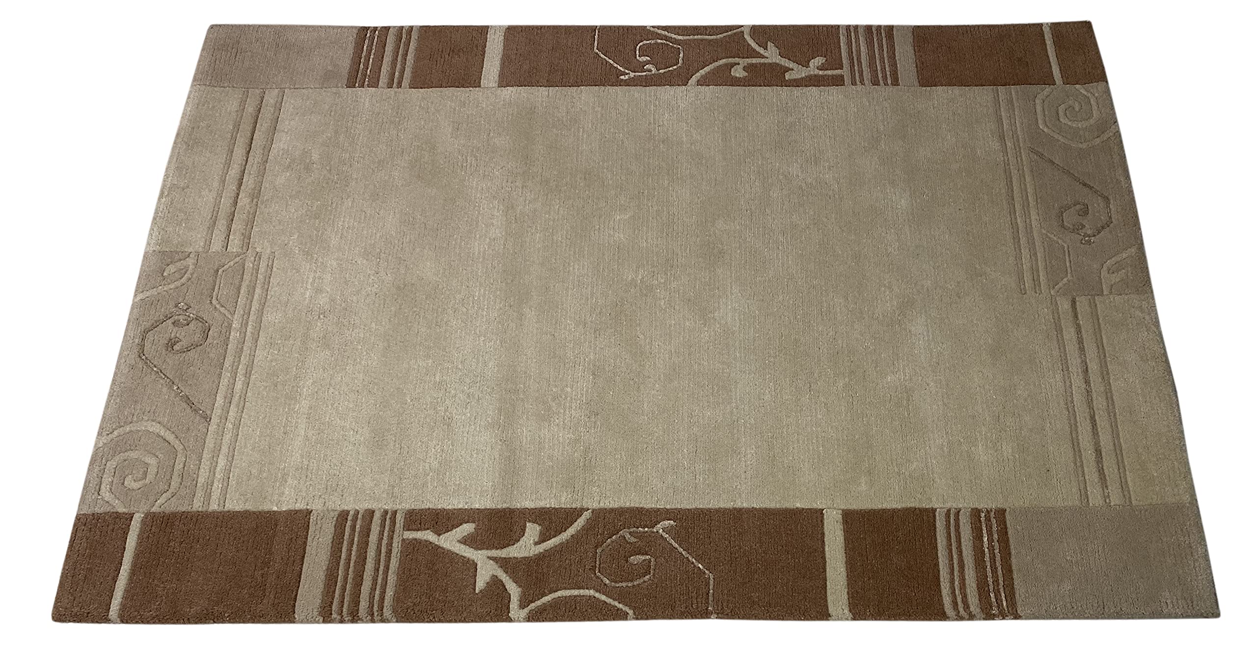 Indo Nepal Handgeknüpft Teppich Beige Braun 100% Wolle Hochwertiger Orientteppich