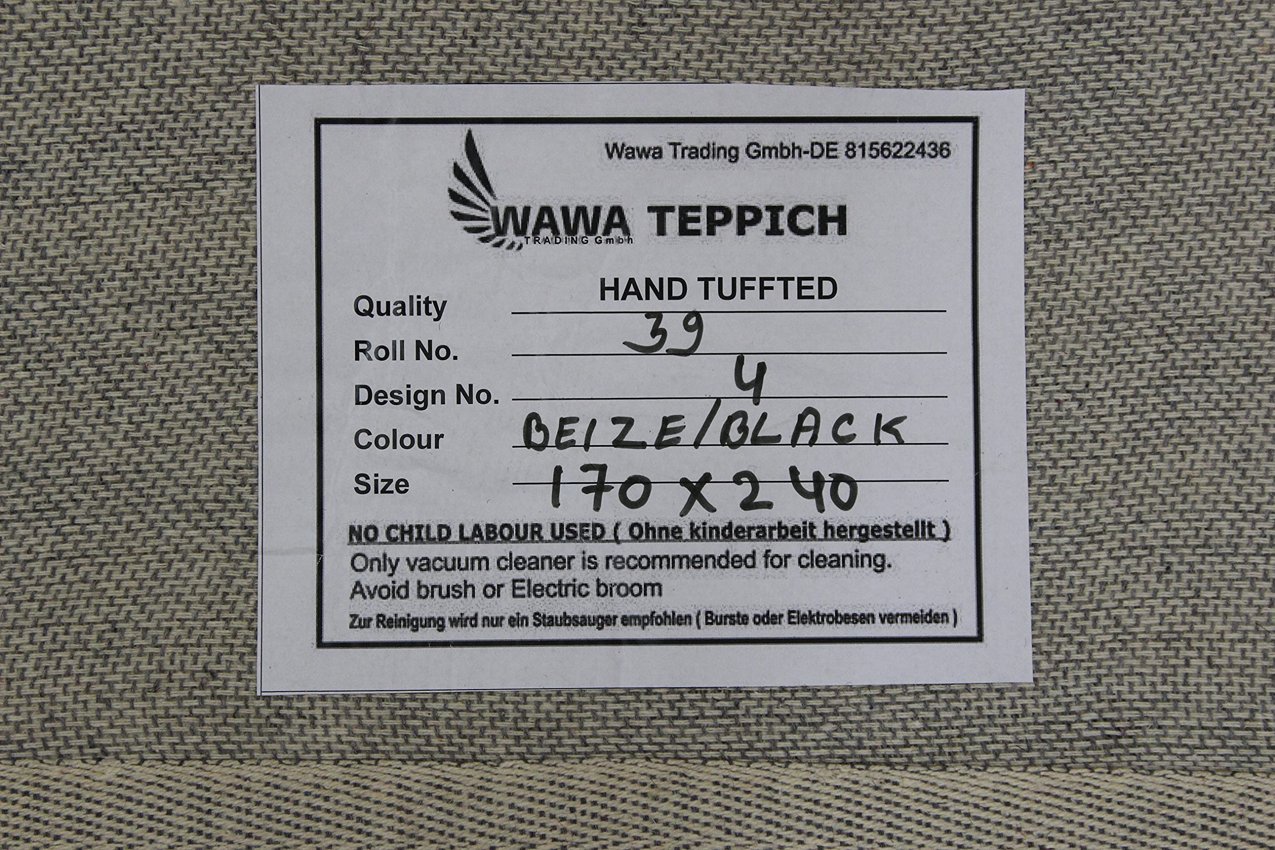 Schwarz Beige 100% Wolle Teppich Handarbeit (ME-4, 170 x 240 cm)