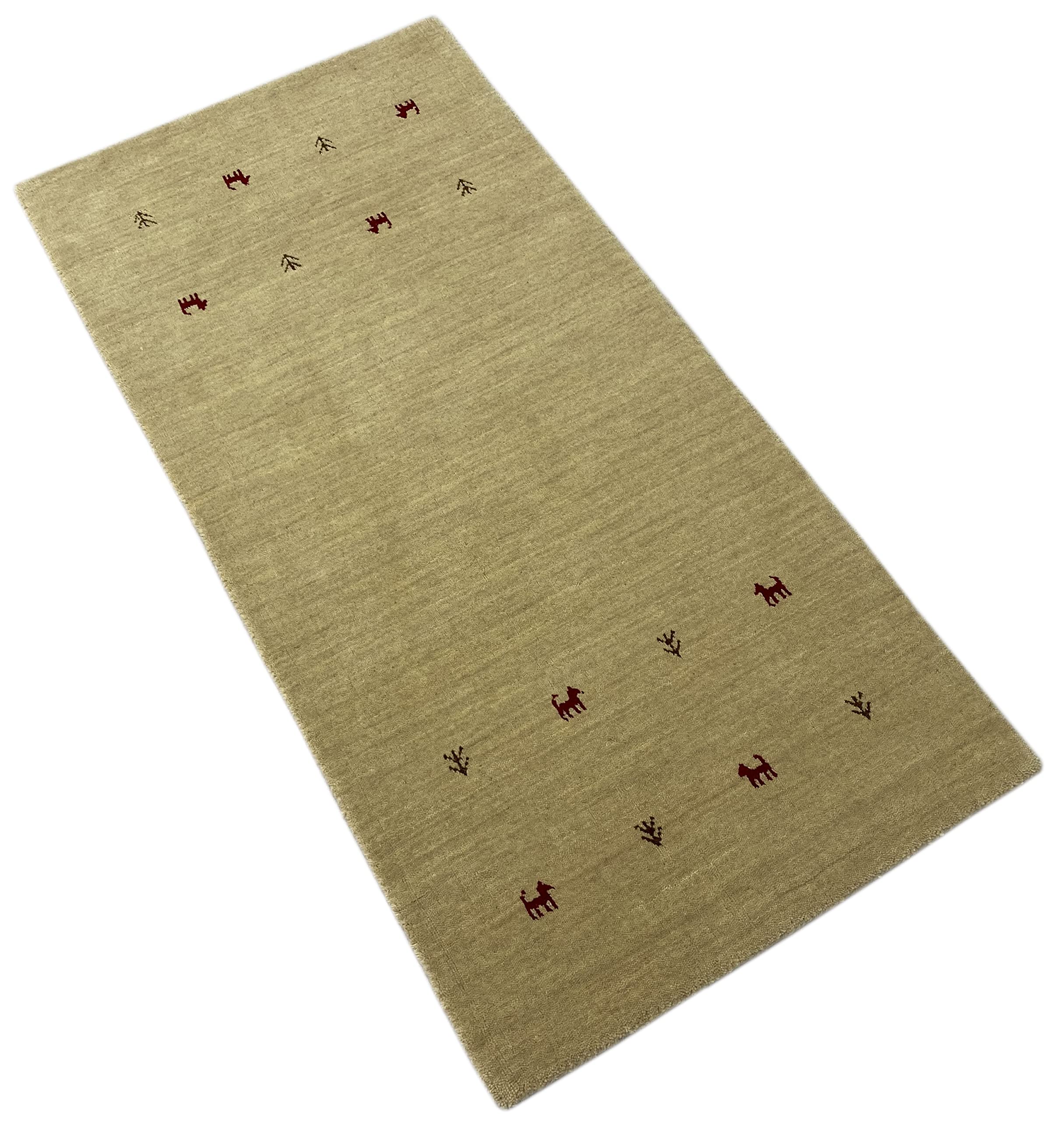 Gabbeh Beige Teppich 100% Wolle Handgewebt Orientteppich Loom Lori (70 x 140 cm, Beige T3)