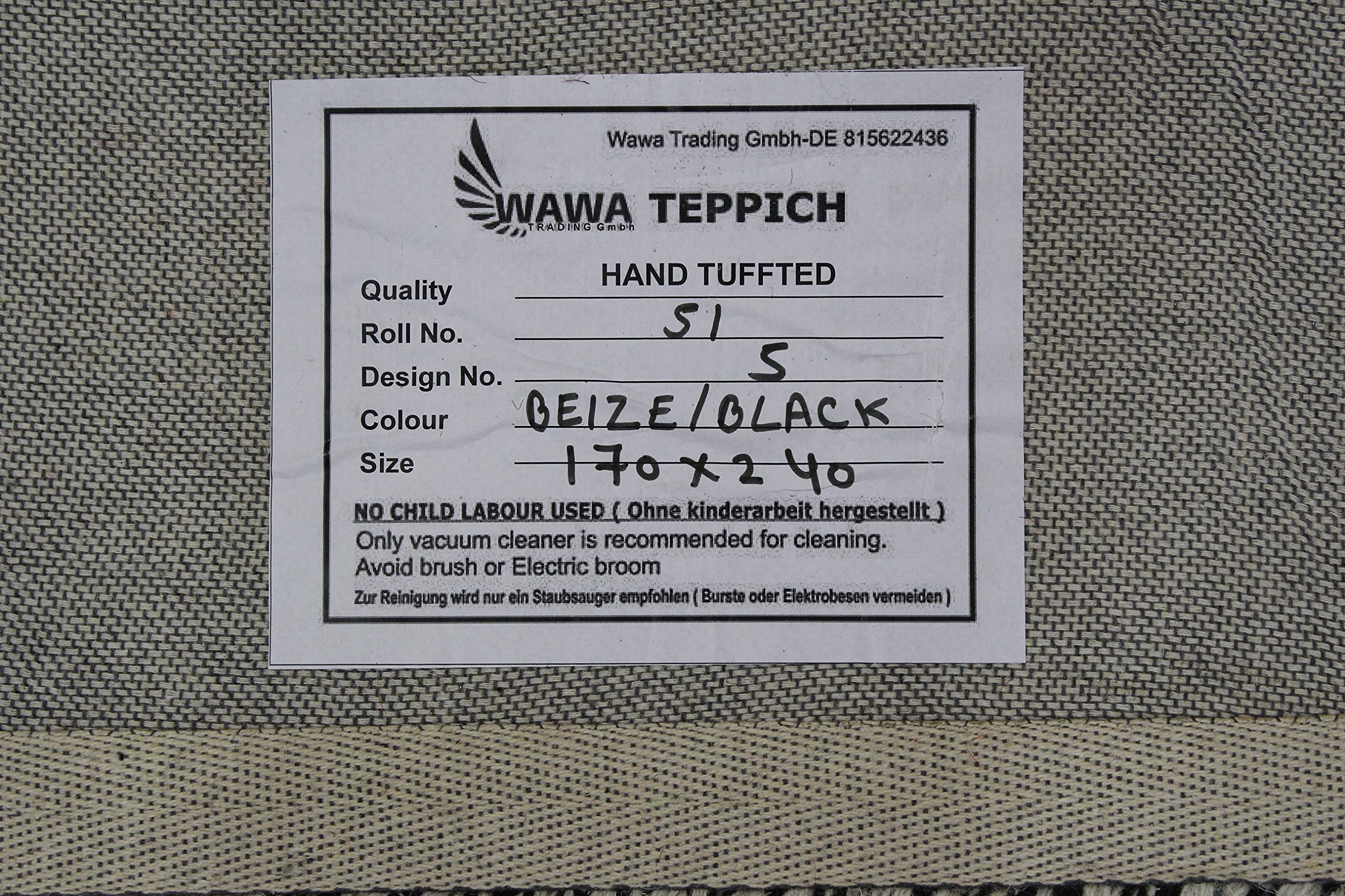 Schwarz Beige 100% Wolle Teppich Handarbeit (ME-5, 170 x 240 cm)